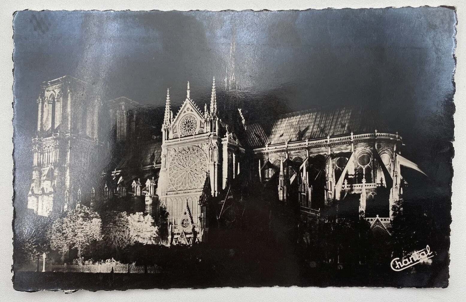 Postcard France Paris Notre Dame Illuminated Apse Chantal RPPC Unused