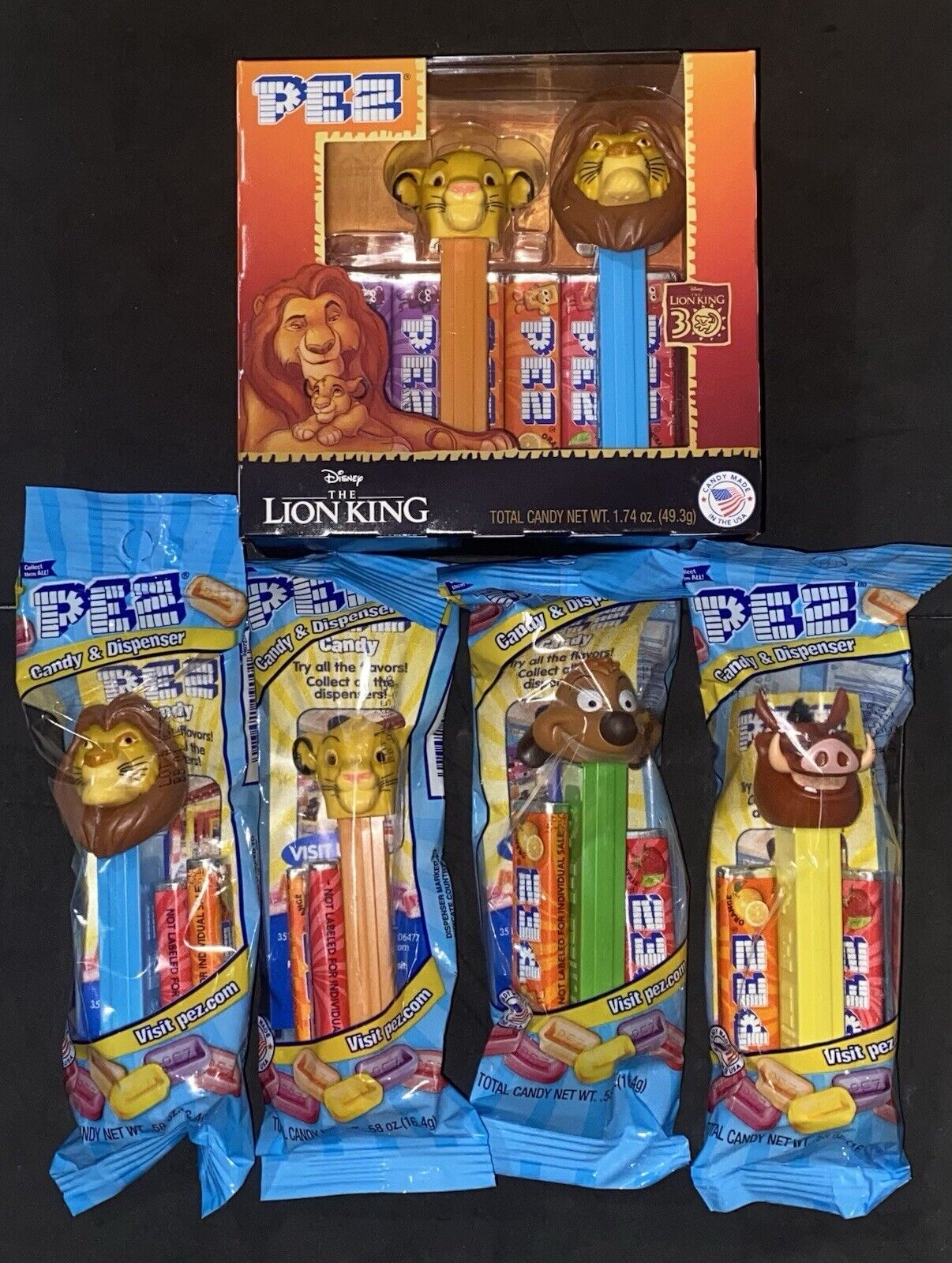 2024 PEZ New Disney The Lion King Candy Dispensers; Mufasa, Nala, Timon, & Pumba