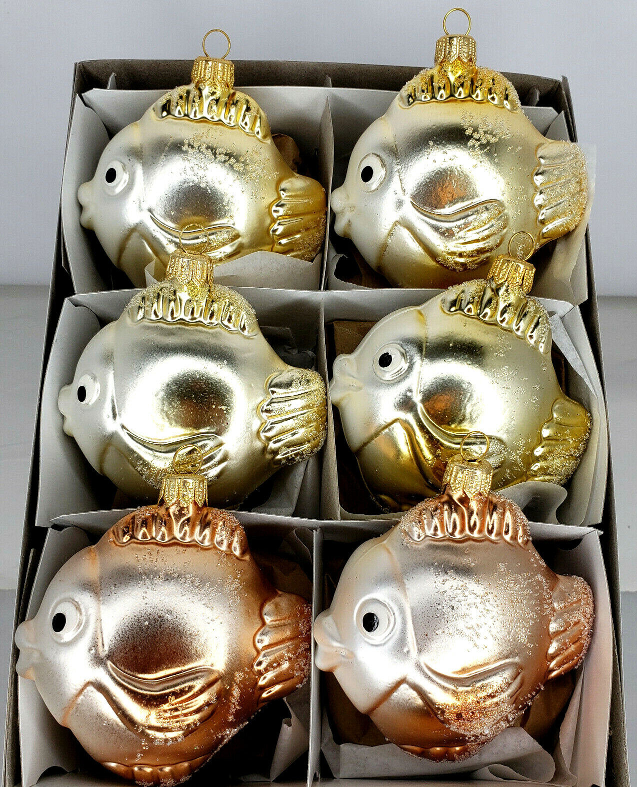 6 Handmade Traditional Czech Glass Christmas Ornaments Whimsical Fish 3.5\