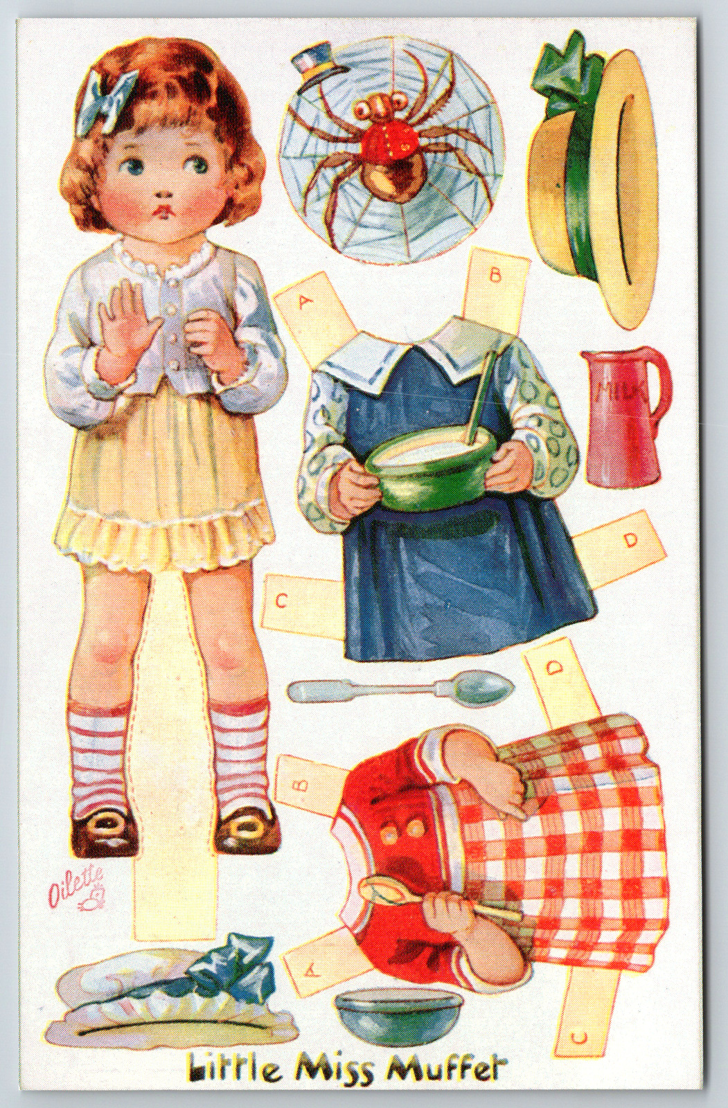 c1960s Paper Doll Little Miss Muffet Vintage Postcard