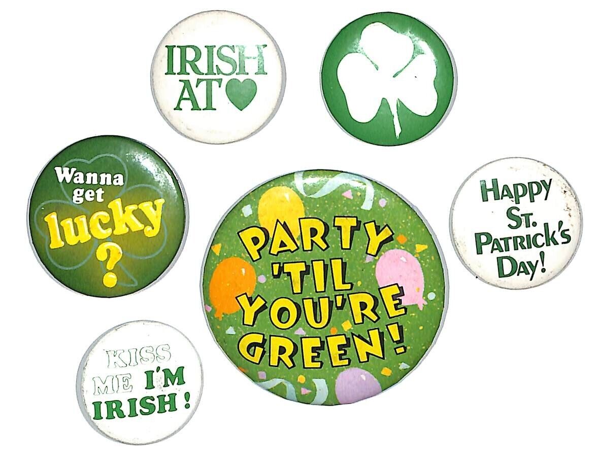Group of 6 Vintage 1980\'s St Patrick\'s Irish Related Pinback Buttons 1\