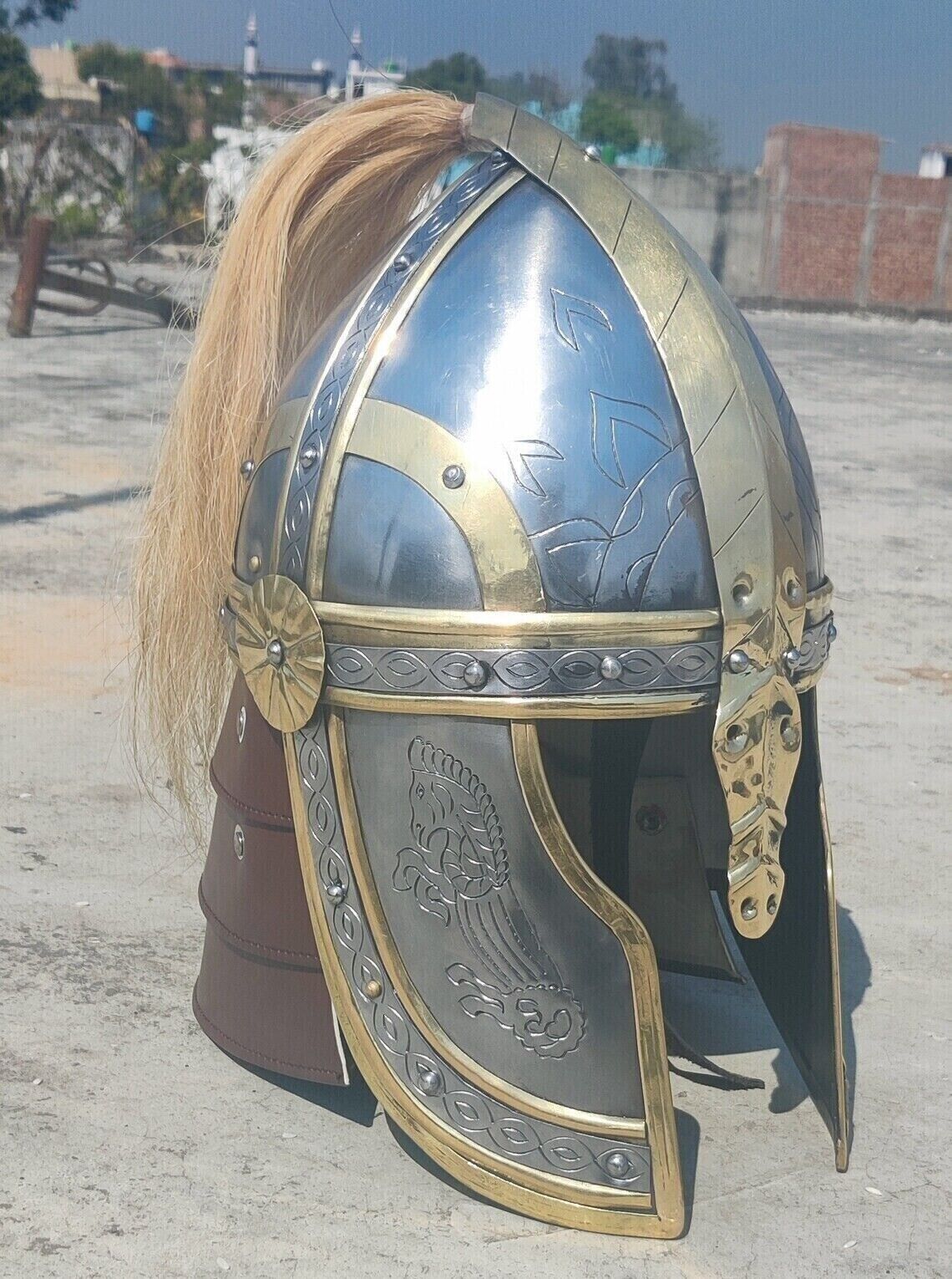 Medieval Aching Armor Helmet With Plume Medieval Knight Steel Brass Helmet
