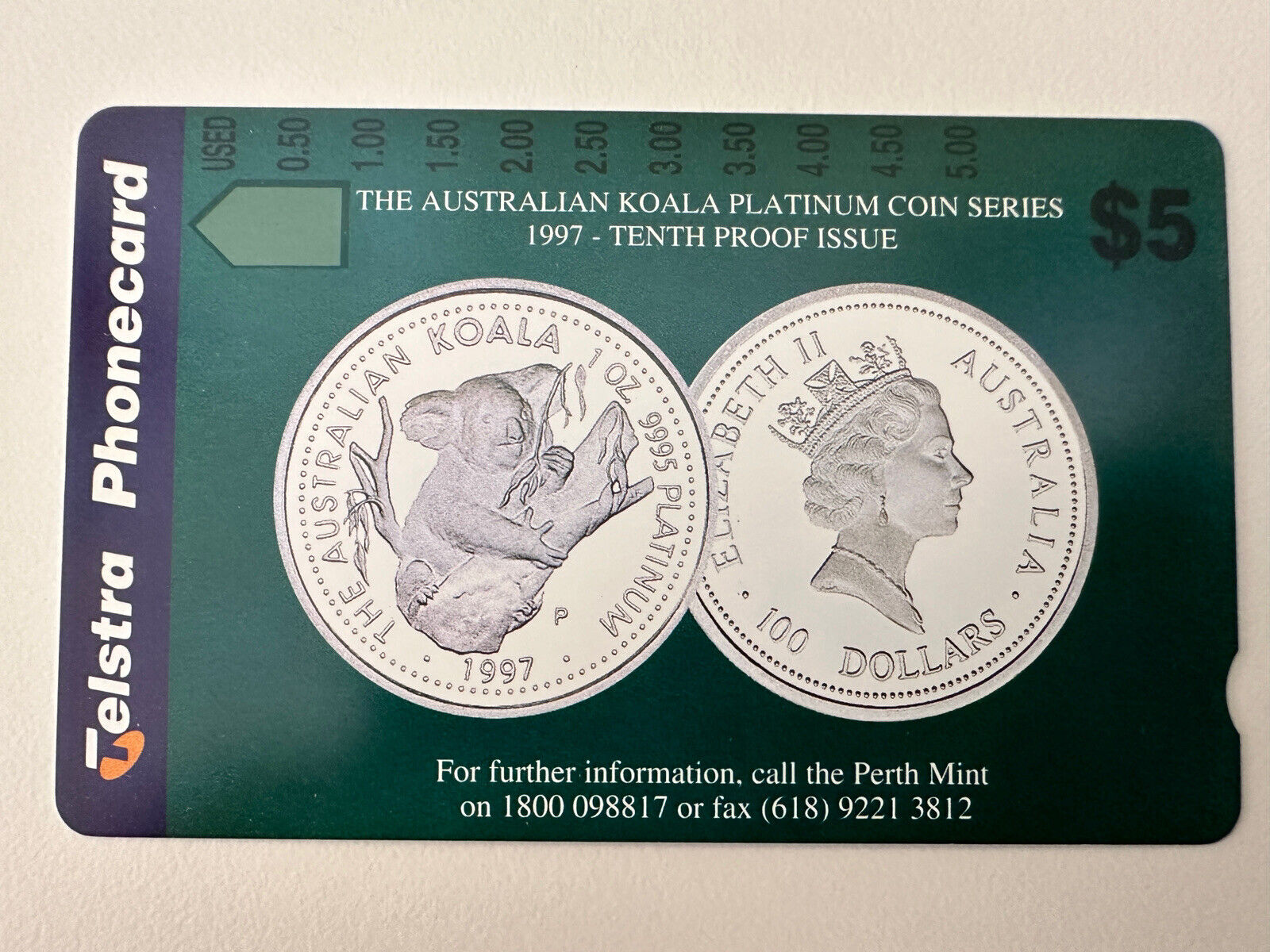 ⭕1997 | Australia Telstra Perth Mint Koala Pack A972812 | $5 phonecard | UNUSED⭕