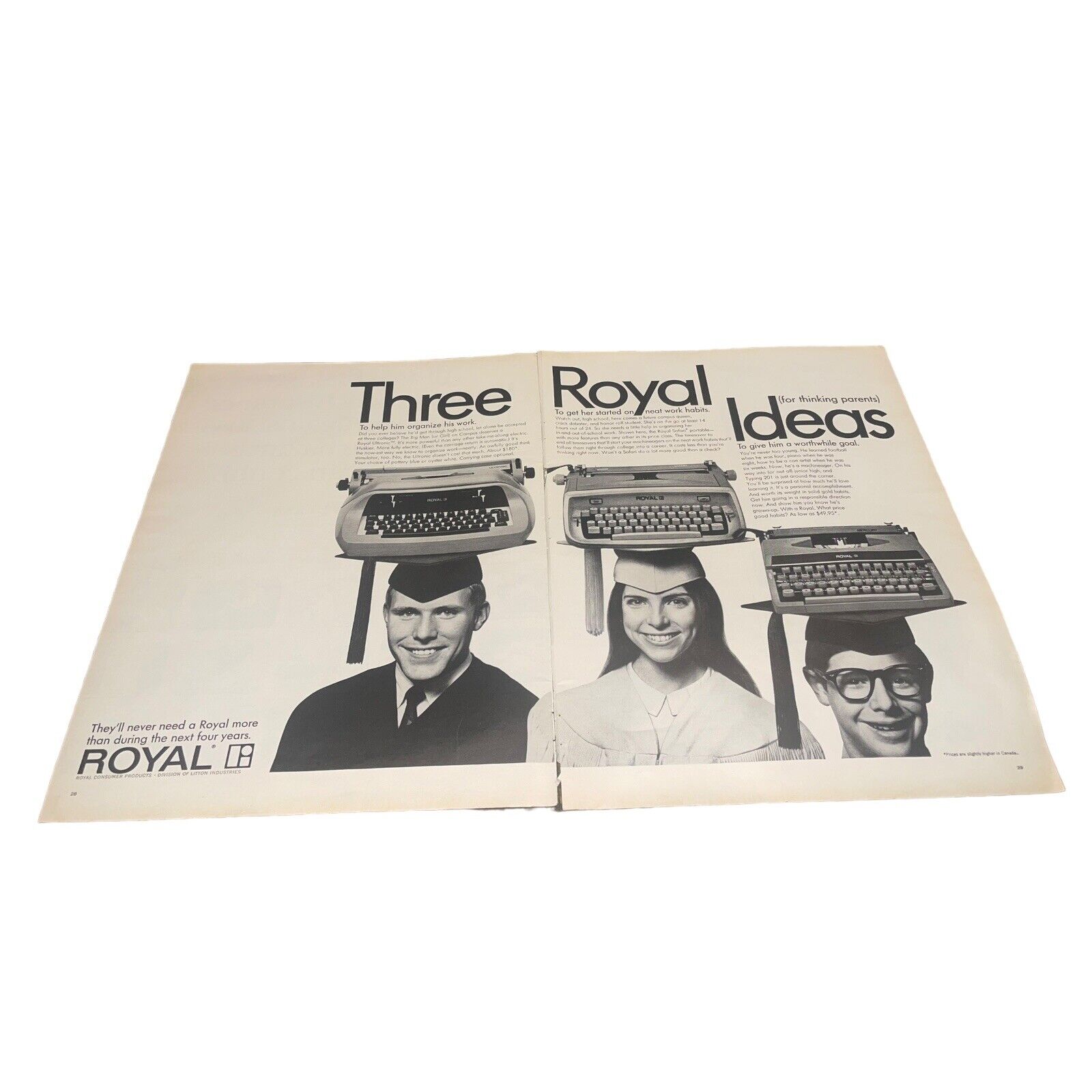 Vintage 1968 Royal Typewriter Print Ad 22.5” X 13.5” C..05