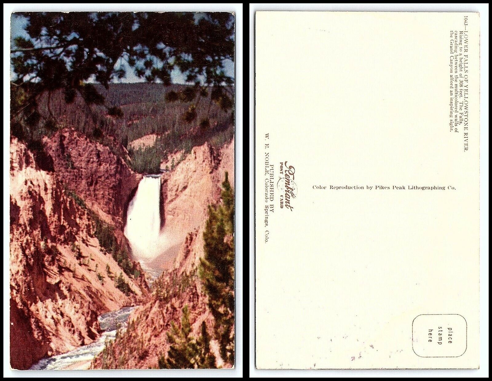 Yellowstone National Park Postcard - Lower Falls Yellowstone River M8