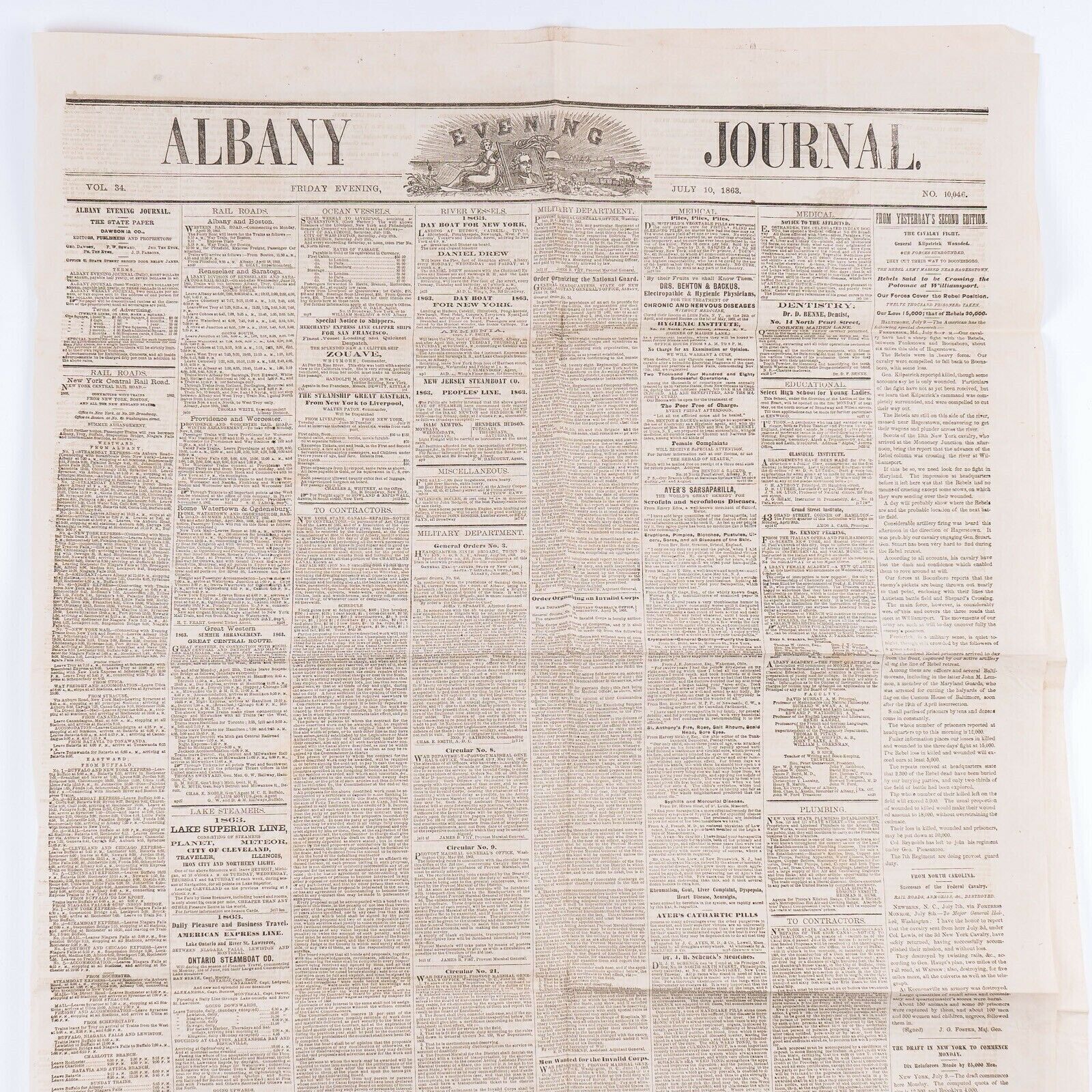 Albany Evening Journal July 10, 1863 Civil War Newspaper Freedmen Soldiers Valor