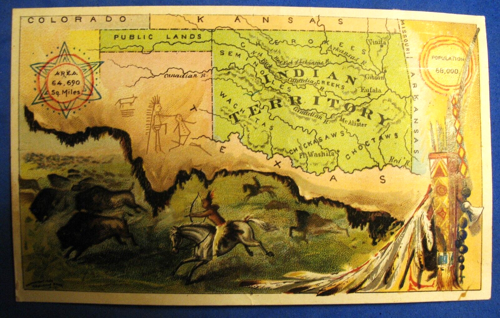 Victorian Arbuckles Ariosa Coffee State Trade Card Indian Territory 1880s