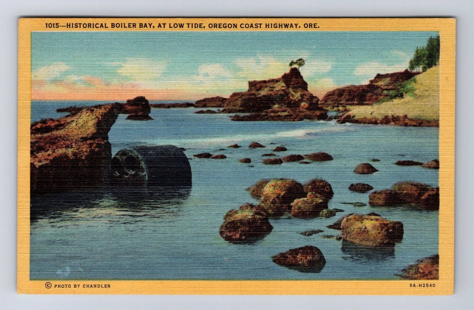 Boiler Bay OR-Oregon, Boiler Bay at Low Tide, Antique Vintage PC c1949 Postcard