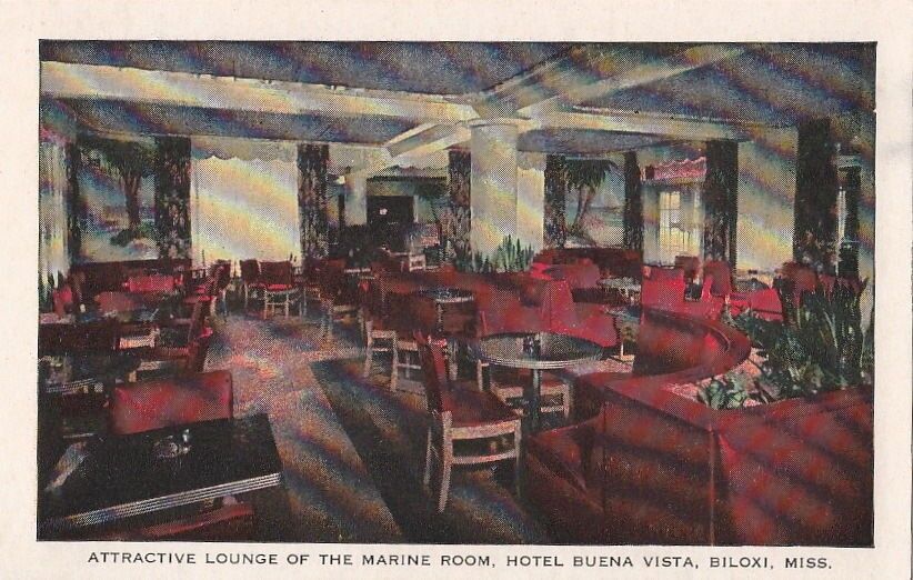 Postcard Attractive Lounge Marine Room Hotel Buena Vista Biloxi Mississippi MS