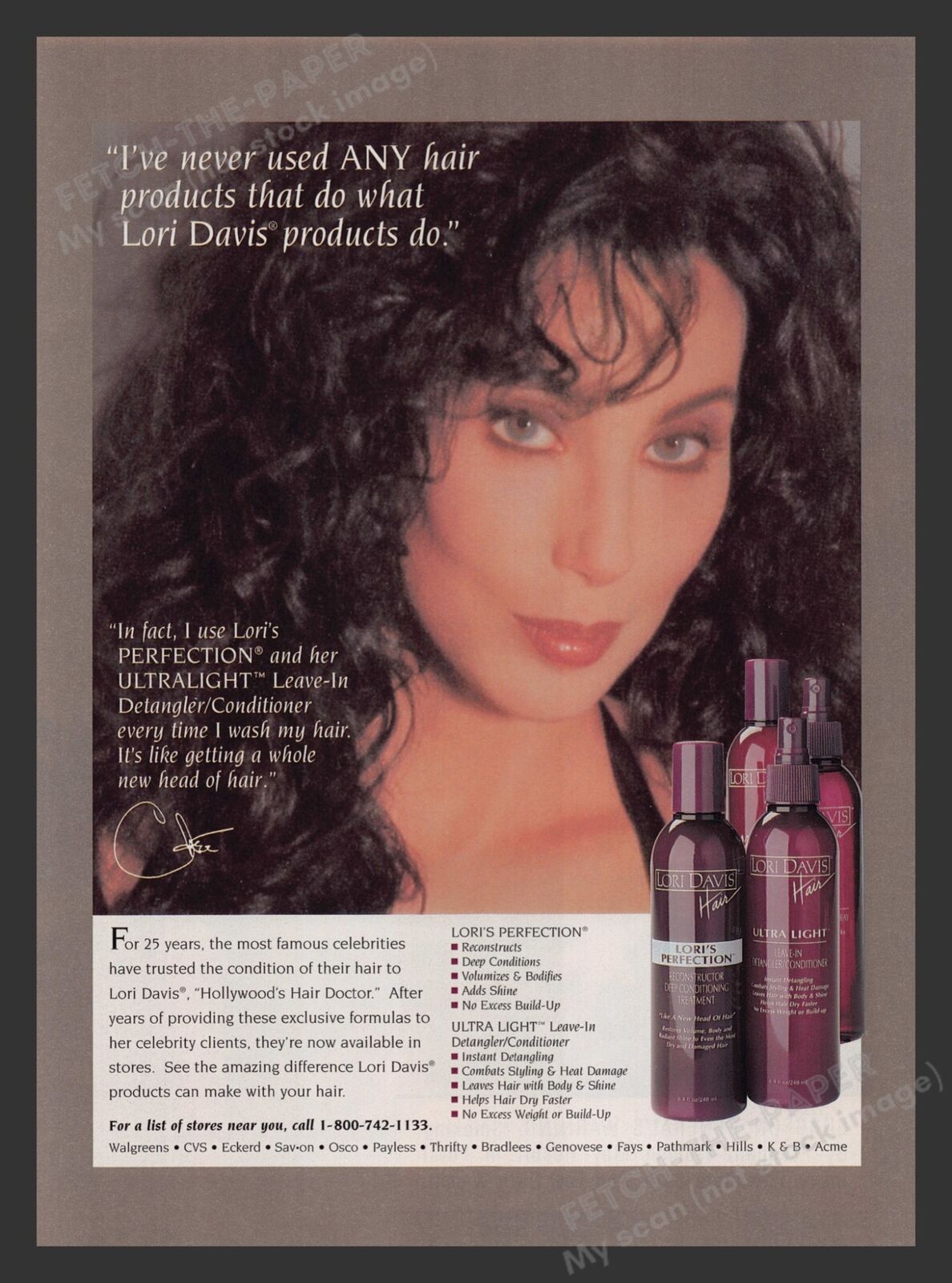 Lori Davis Hair Cher Singer 1990s Print Advertisement 1995