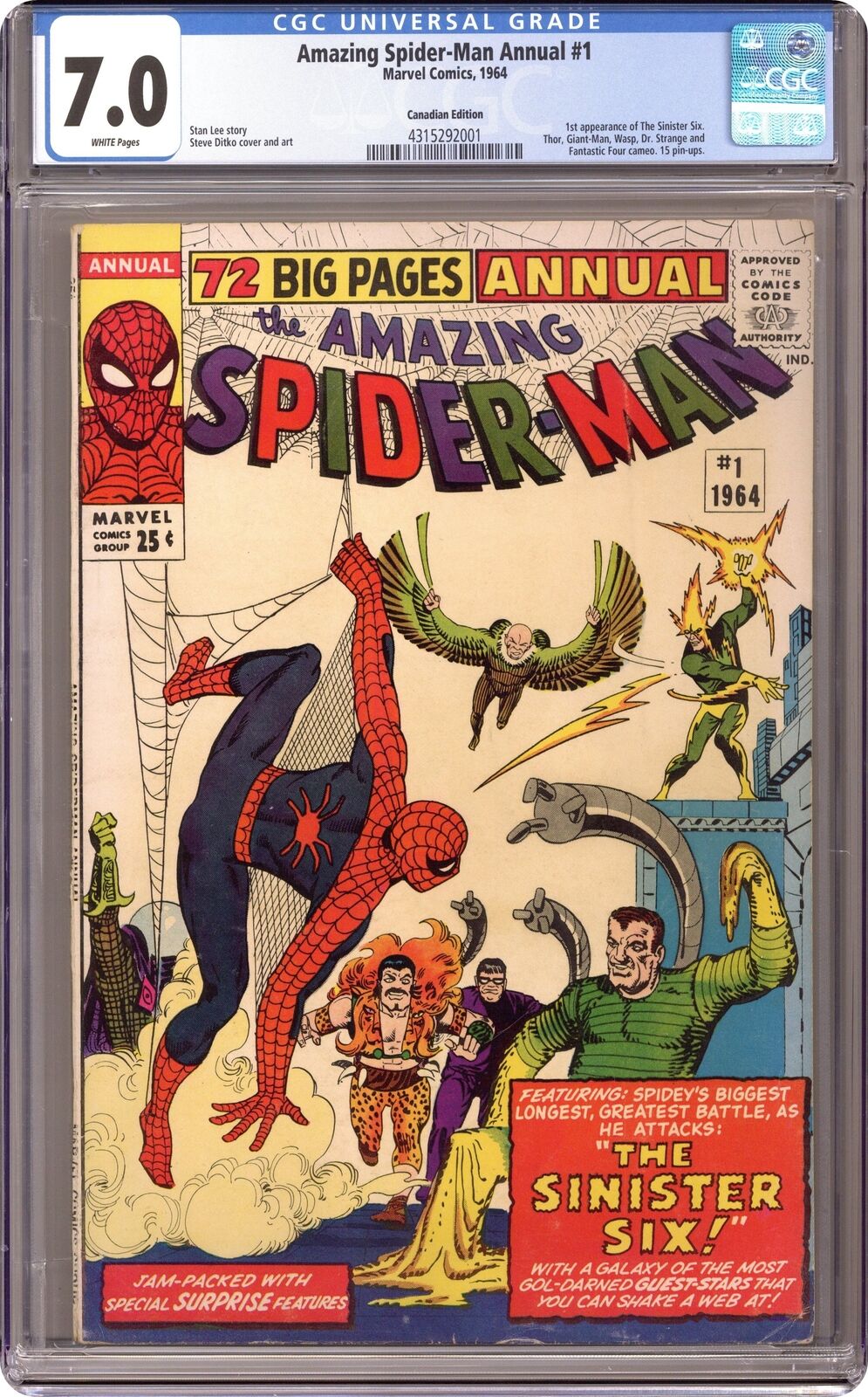 Amazing Spider-Man Annual Canadian Edition #1 CGC 7.0 1964 4315292001