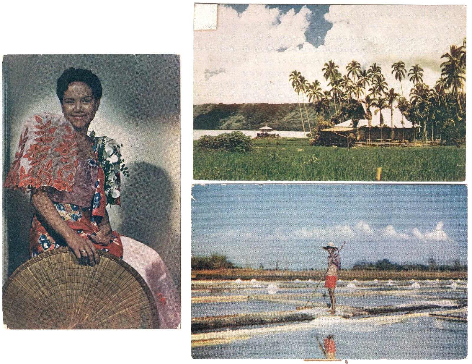 Vintage Philippines Lot of 3 Postcards~Chief Dwelling, Girl, Cavite Salt Beds