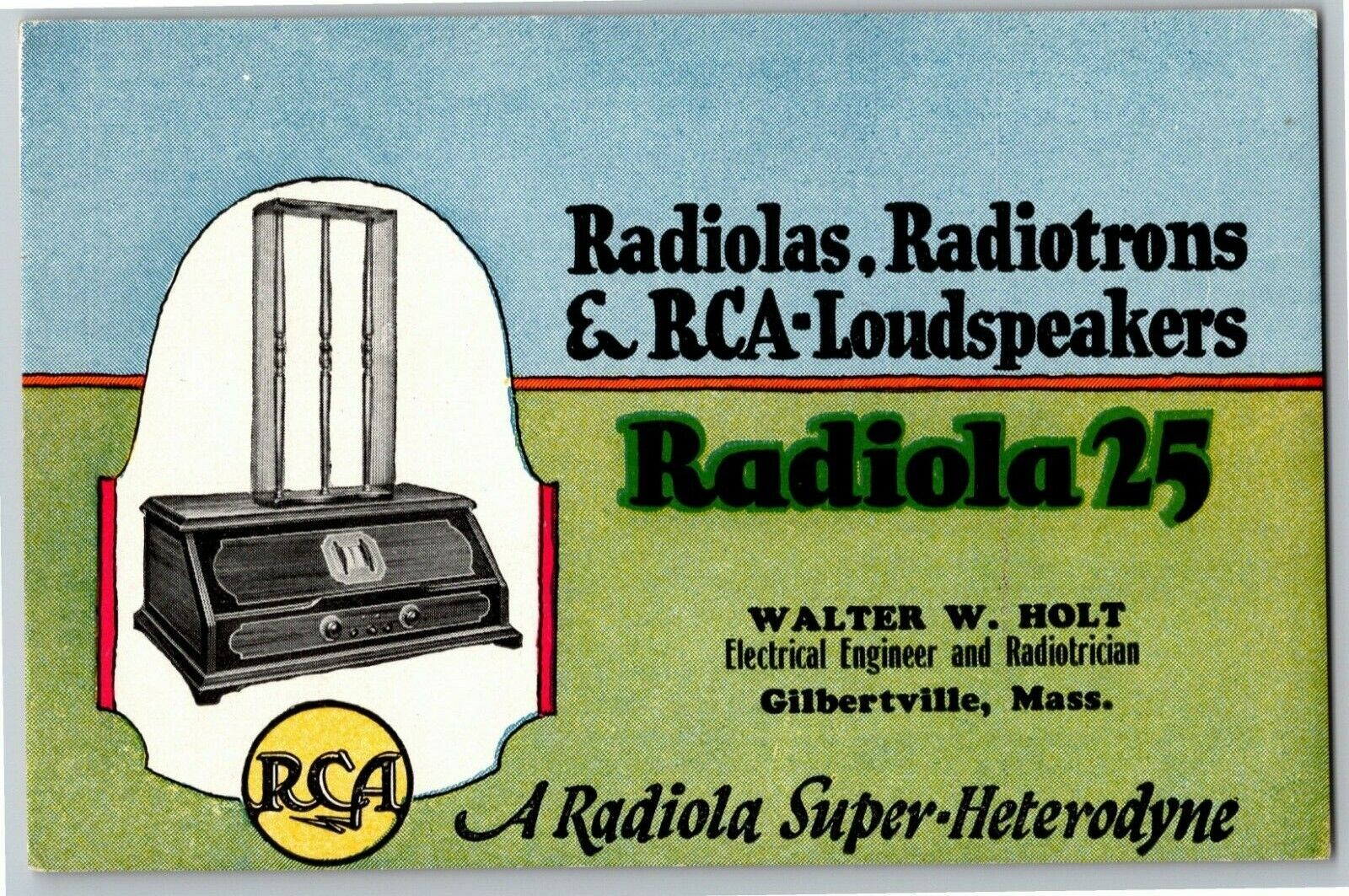 Scarce RCA Radiola 25 Ink Blotter c1920\'s VGC Walter W. Holt Gilbertsville, MA