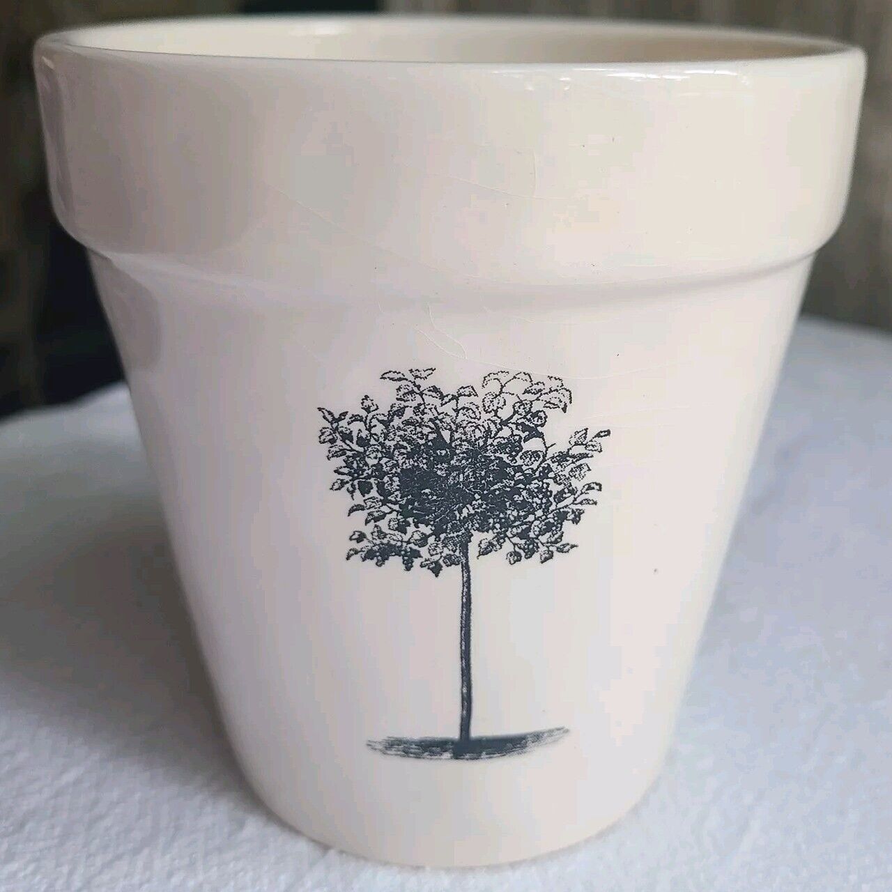 Early HTF Rae Dunn Flowerpot Thrive Tree Ivory Ceramic Planter Pottery Retired
