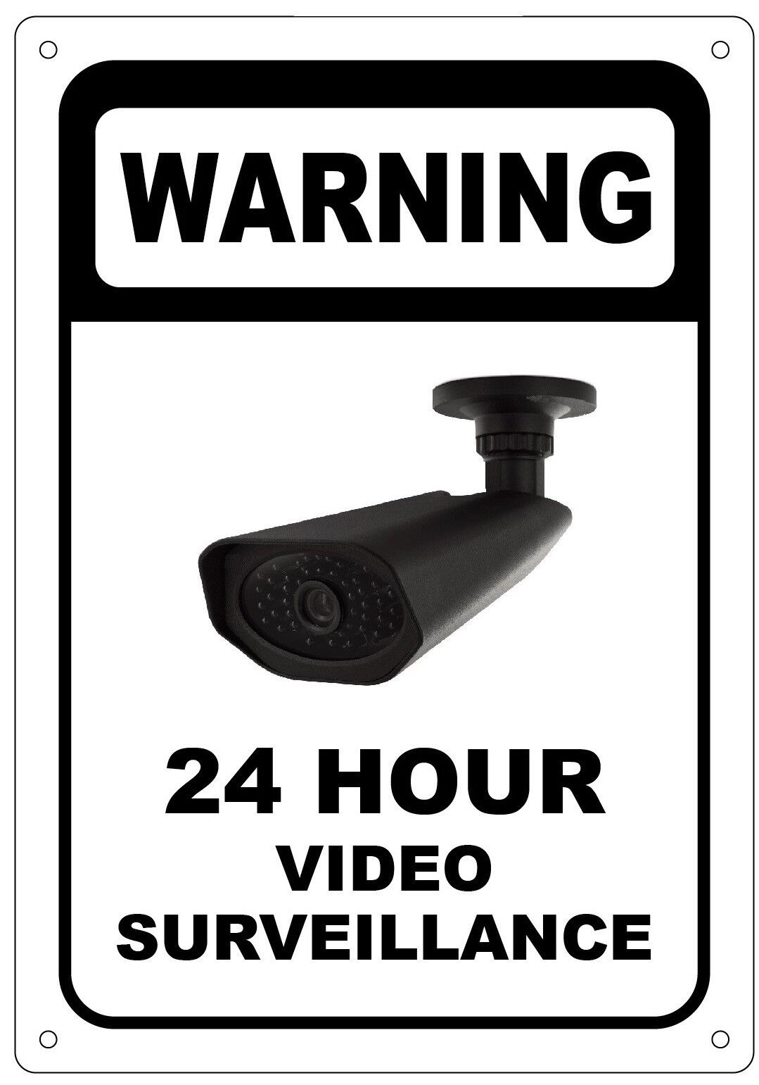 WARNING 24 HOUR VIDEO SURVEILLANCE SIGN – WHITE ALUMINUM (10X7)