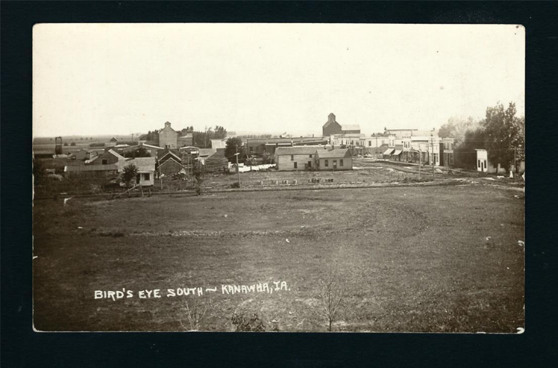 Kanawha Iowa IA 1913 RPPC Town Birds Eye Looking South, Main St, Elevator, Homes