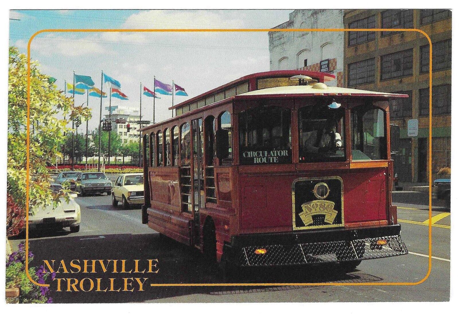 Vintage Tennessee Chrome Postcard Nashville Trolley Broadway and Second Avenue