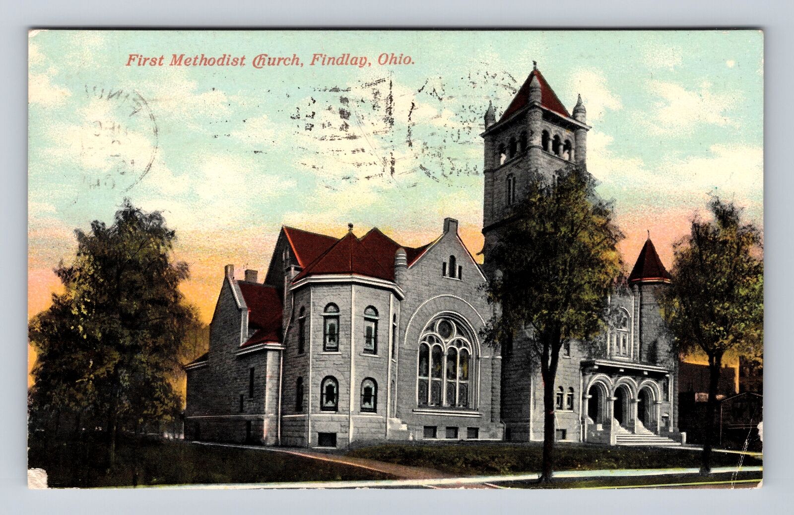 Findlay OH-Ohio, First Methodist Church, Antique Vintage c1910 Souvenir Postcard