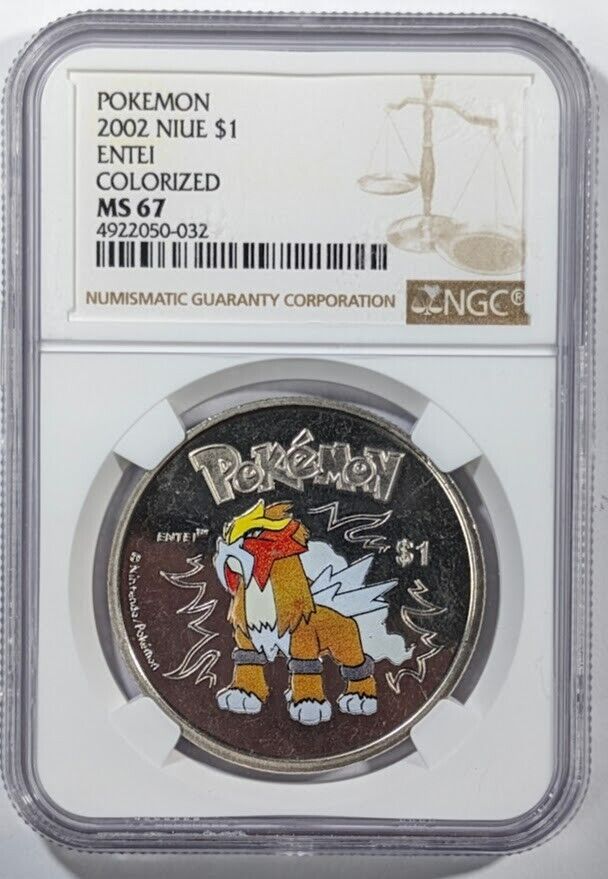 2002 Niue Pokemon Coin - ENTEI Colorized NGC MS67