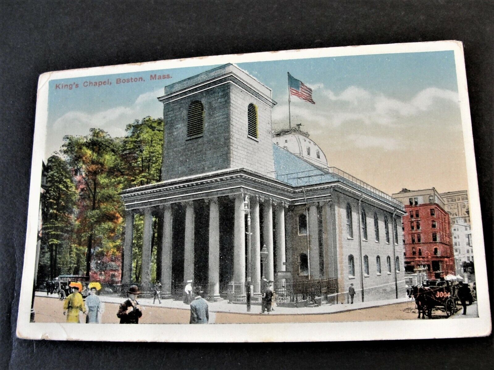 King's Chapel-Boston, Mass.-Green George Washington 1 Cent-1900s Postcard. RARE.
