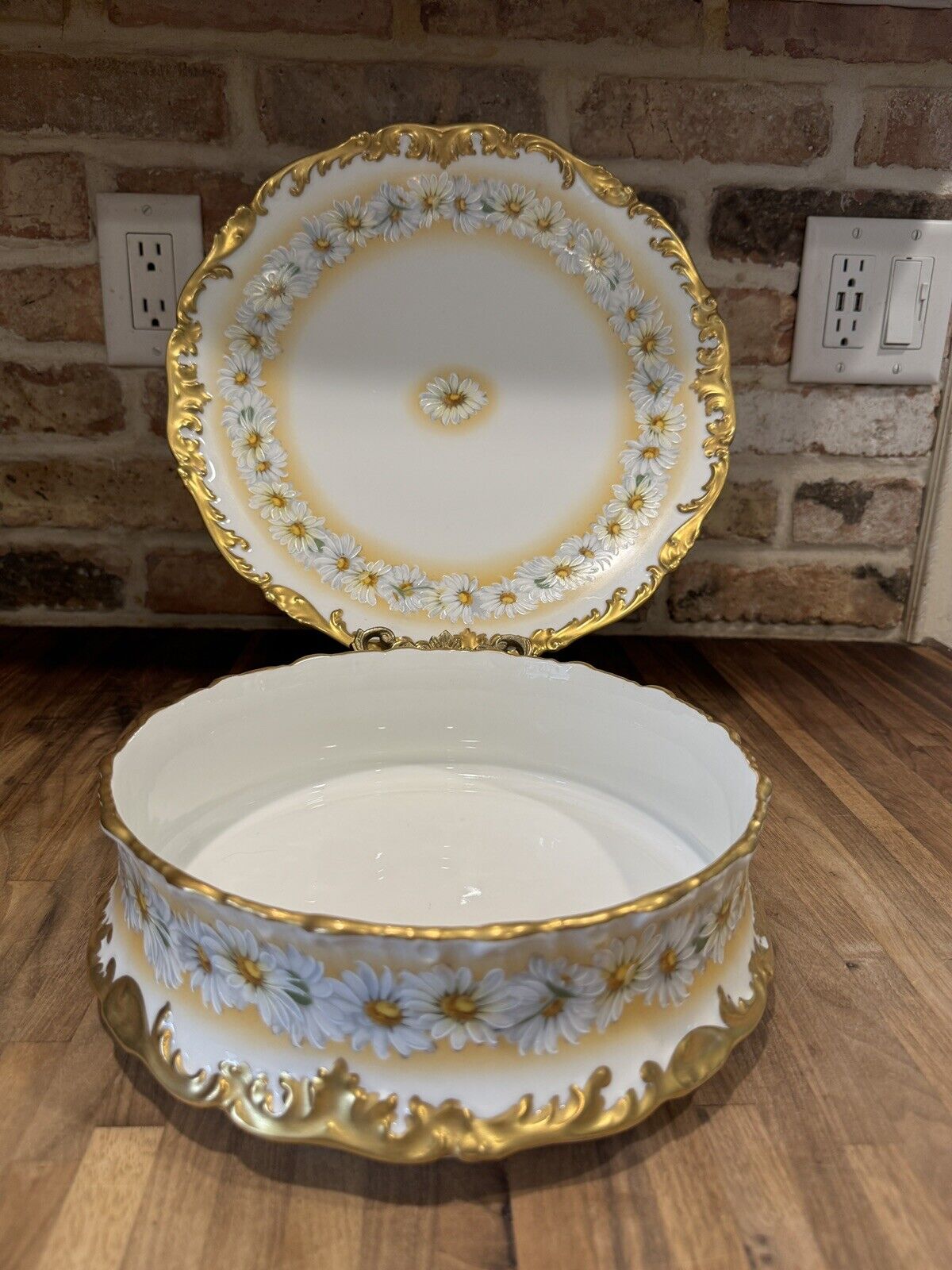 Antique T&V Limoges Daisy Chain Pudding Bowl & Underplate Platter
