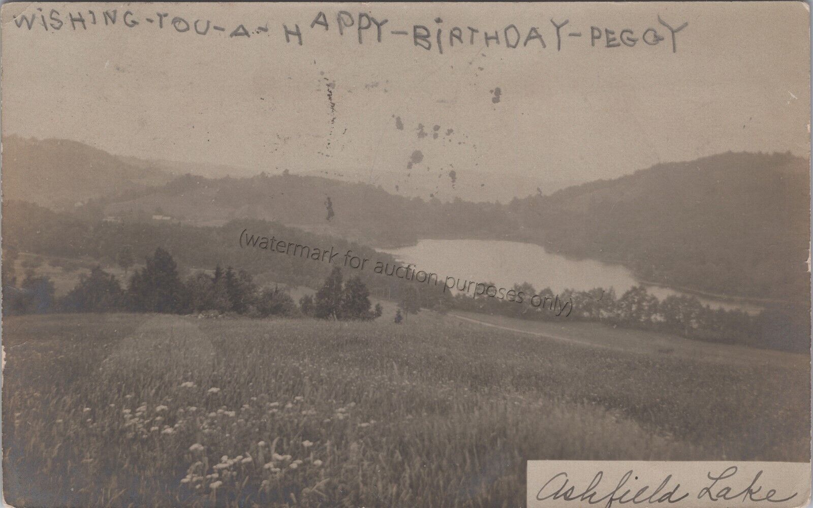 Ashfield, MA: RPPC 1905 Ashfield Lake, Massachusetts Real Photo Postcard
