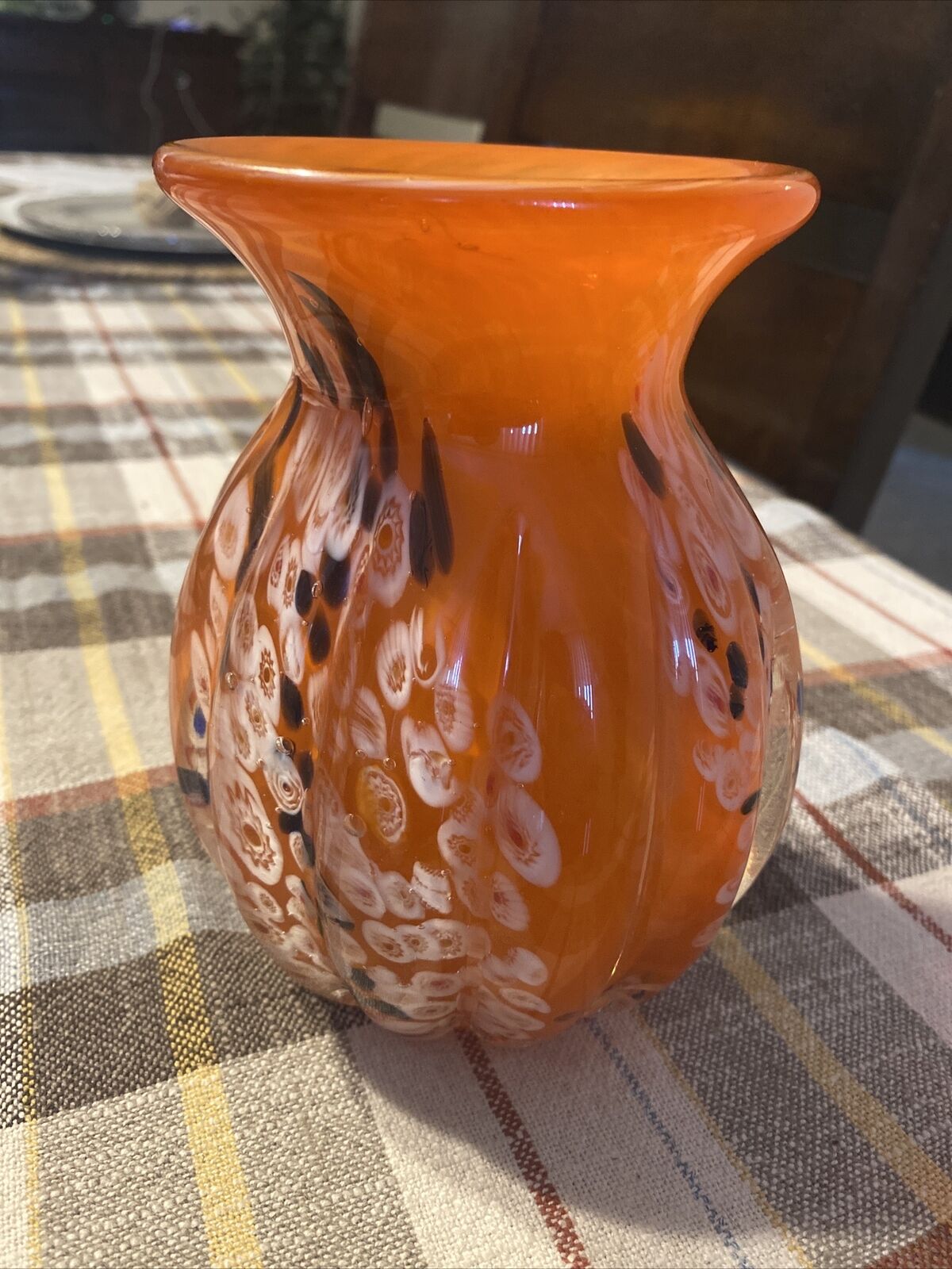 Beautifull Heavy Orange Hand Blown Glass Vase From Japan