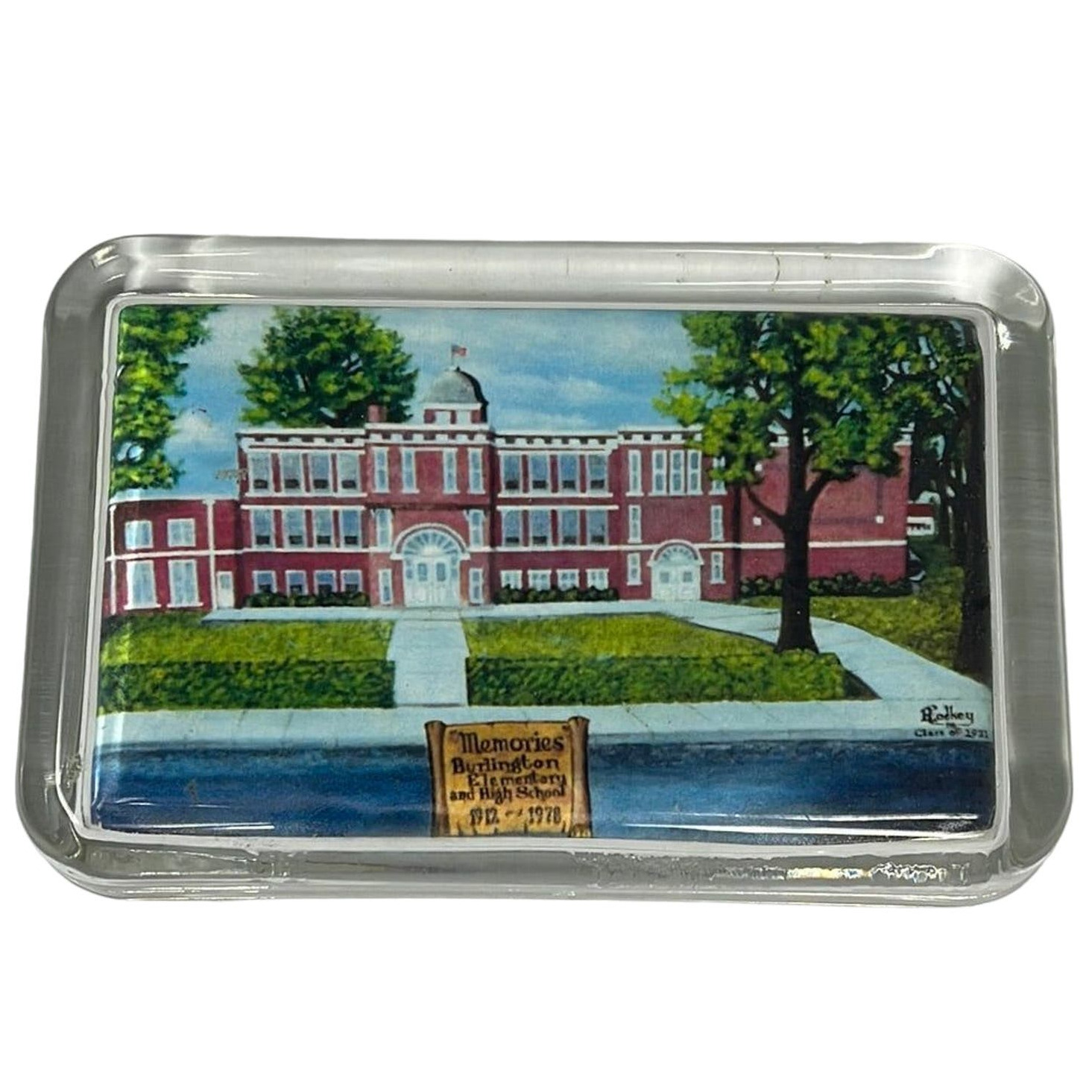 1978 Class of 1931 Glass Paperweight Burlington Elementary High School 1912 