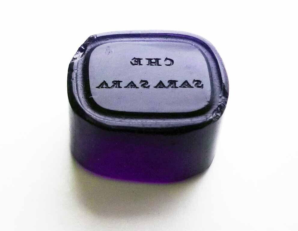 Antique Deep Purple  Glass Intaglio Seal.  Che Sara Sara/What Will Be Will Be