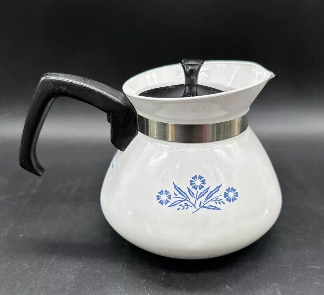 Vintage Blue Cornflower Corning Ware 6 Cup Coffee Tea Pot & Lid USA Pitcher Pour