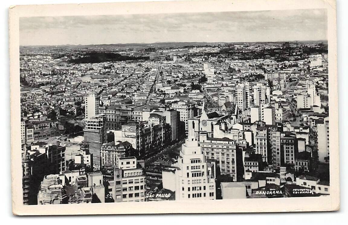 Brazil-San Paulo-Vintage Real Photo-Panorama-Bird\'s Eye-City View-Postcard