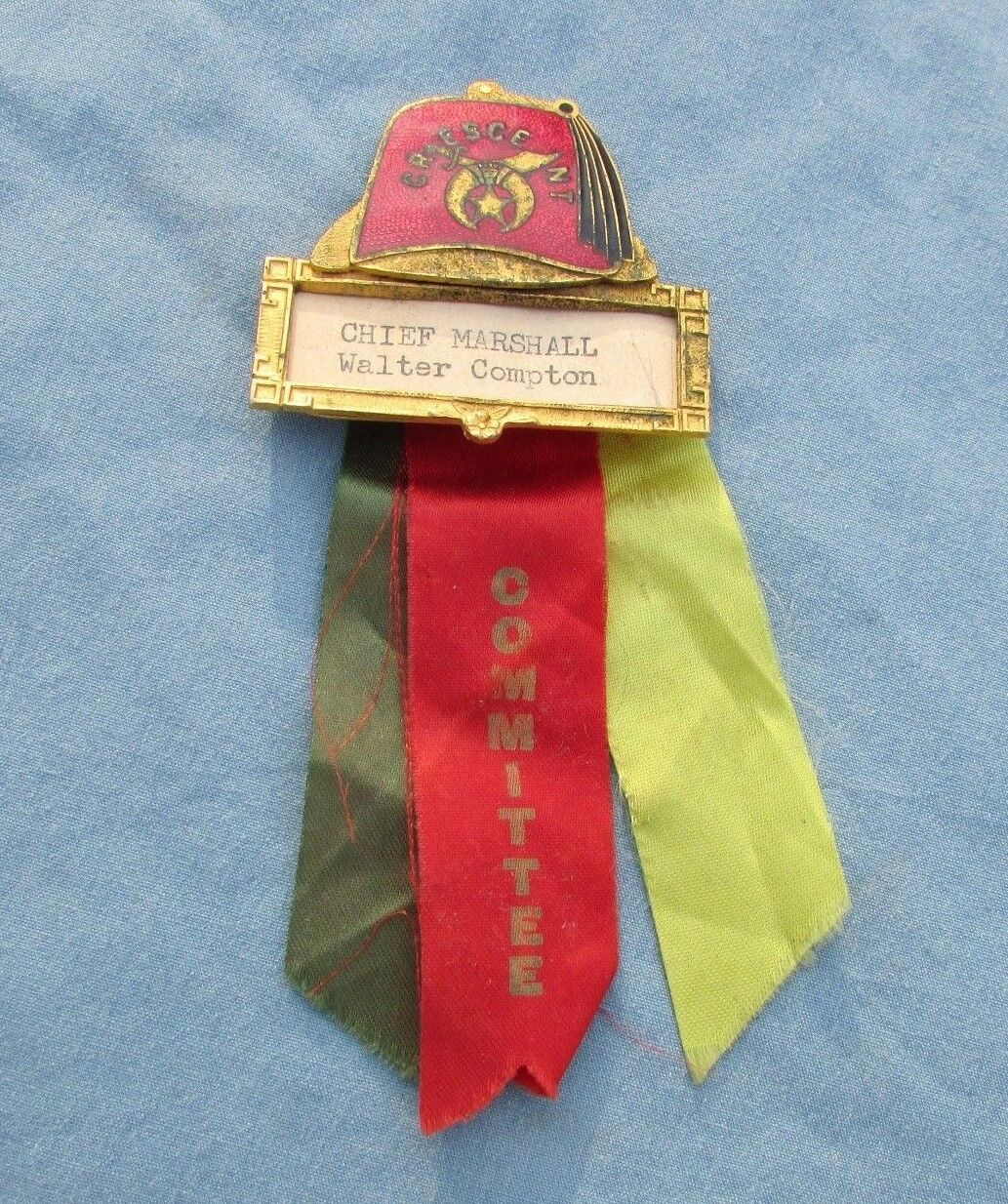 Vintage Mid Century Shriner Chief Marshall Committee pin 