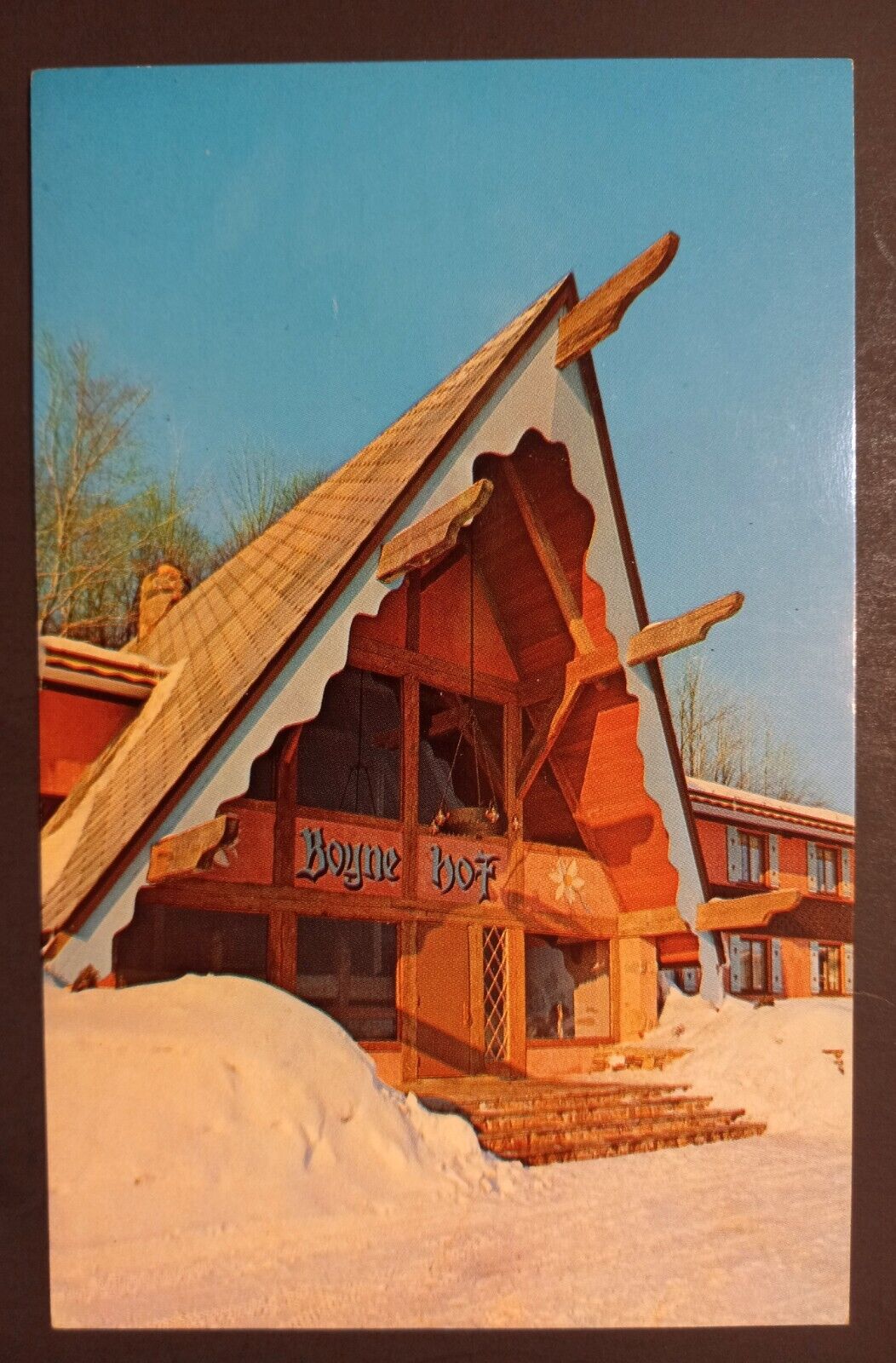 Motel ~ Boynehof Mountain Lodge Boyne Falls MI~ c1973 Postcard