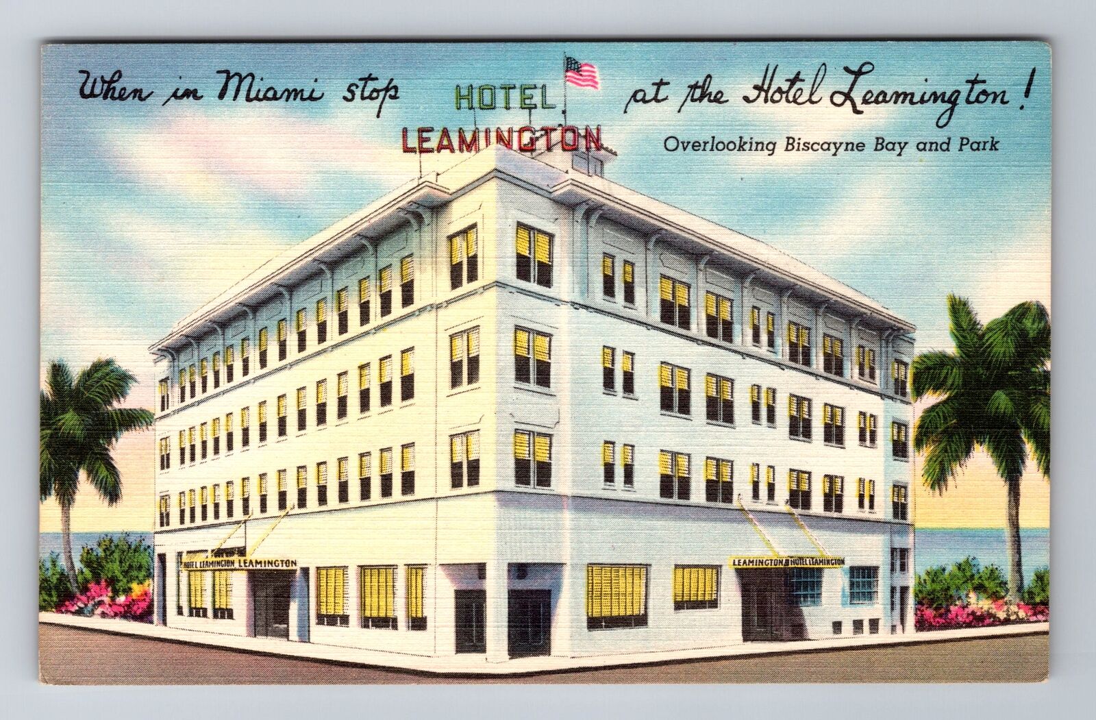 Miami FL-Florida, Hotel Leamington, Advertising, Vintage Souvenir Postcard