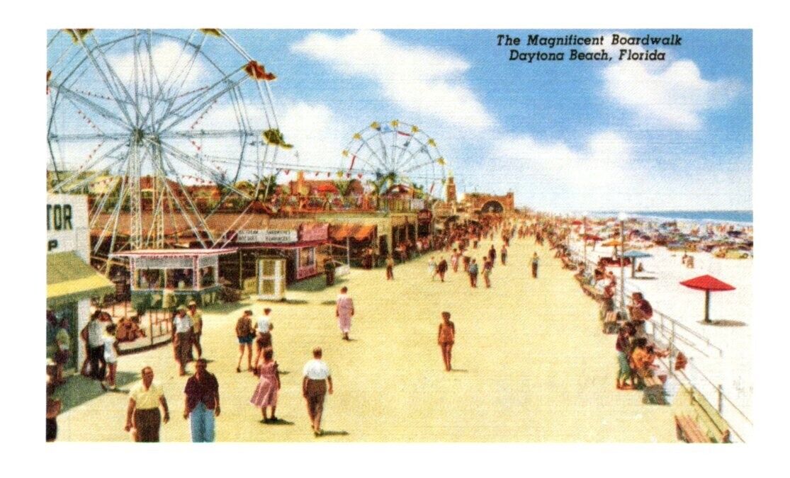 THE MAGIFICENT BOARDWALK Daytona Beach, Florida FL - Postcard