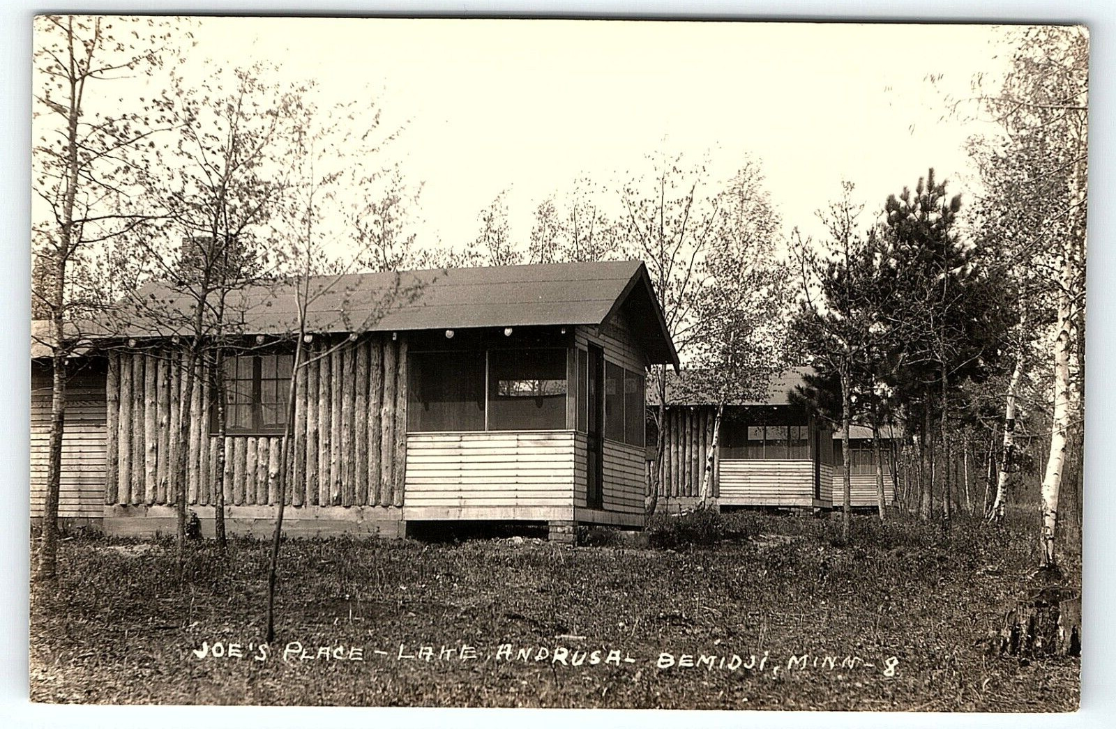 1940s BIMIDJI MN LAKE ANDRUSA JOE\'S PLACE CABIN PHOTO RPPC POSTCARD P2779
