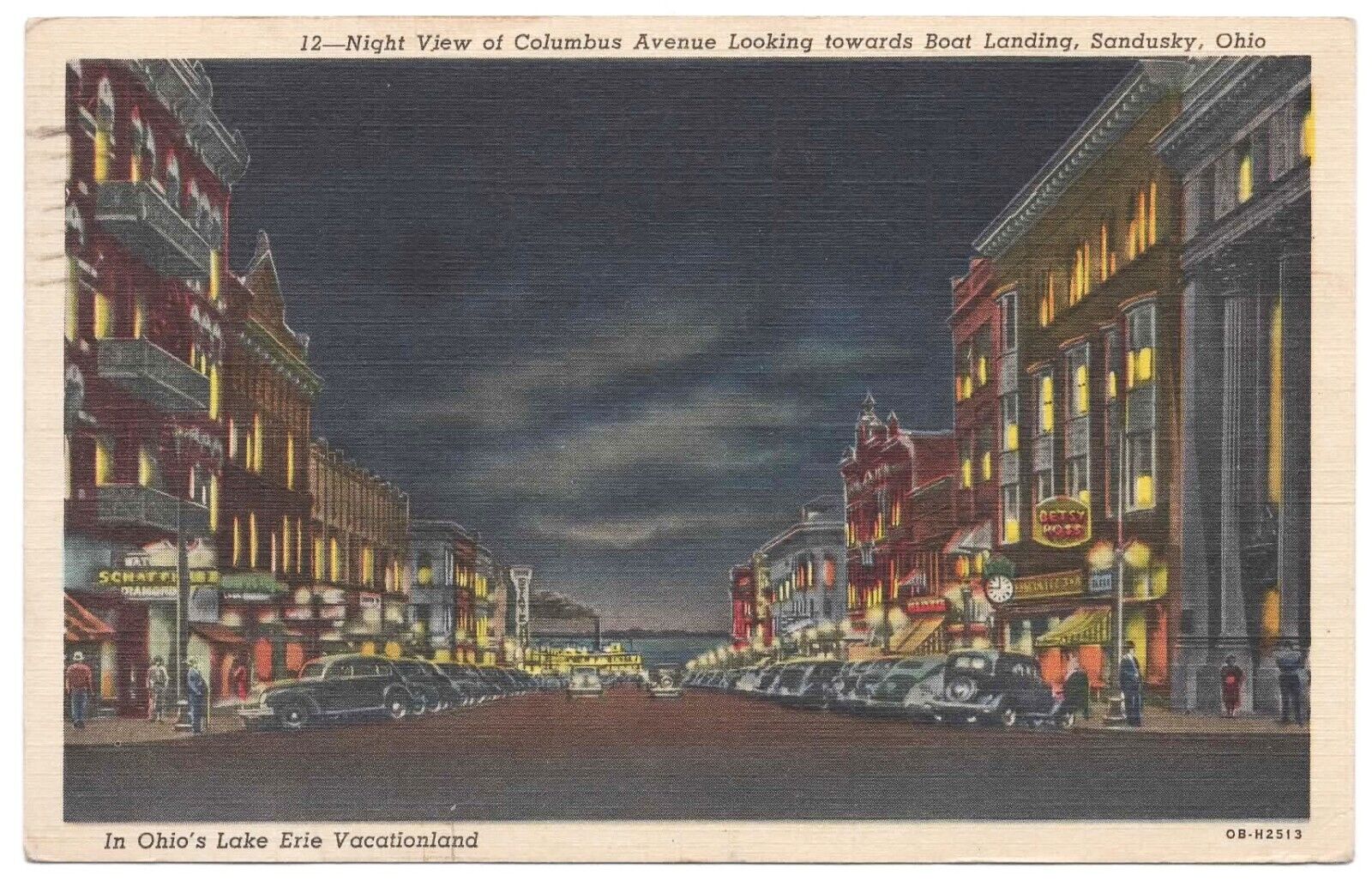 1940\'s Vtg, Posted Postcard Night View of Columbus Ave., Sandusky, Ohio