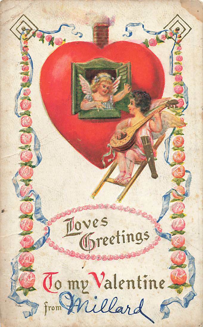 c1910 Fantasy Angels  Mandolin Heart House Valentines Day P338