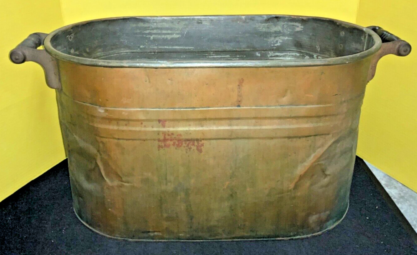 Vintage CK Primitive Copper Boiler Cooker Wash Tub w/ Handles - NO LID - AS IS