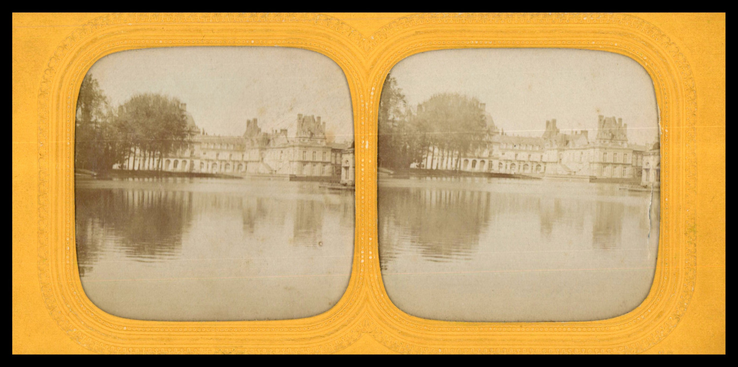 Château de Fontainebleau, circa 1860, stereo day/night (French tissue) vinta print