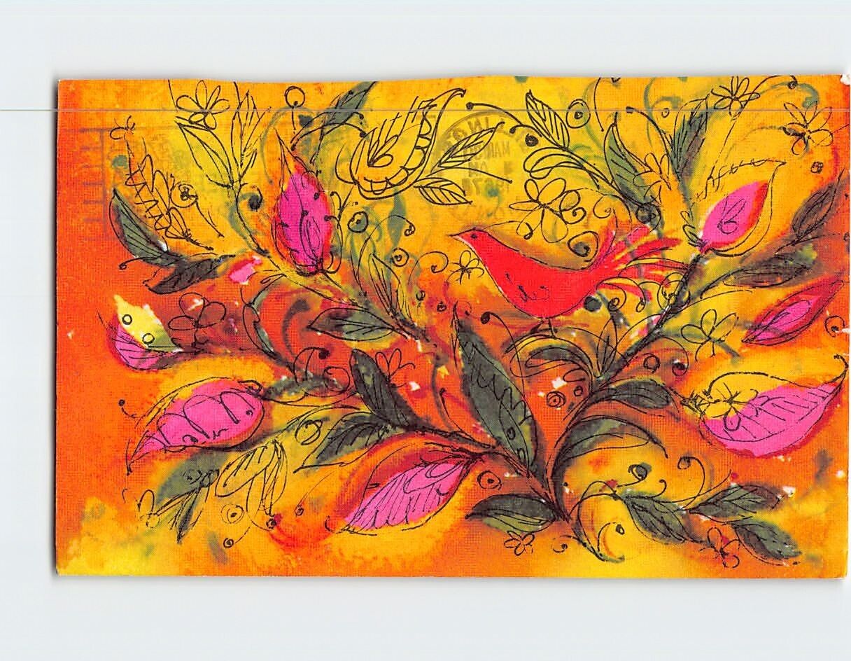 Postcard Colorful Bird & Plants Art Print