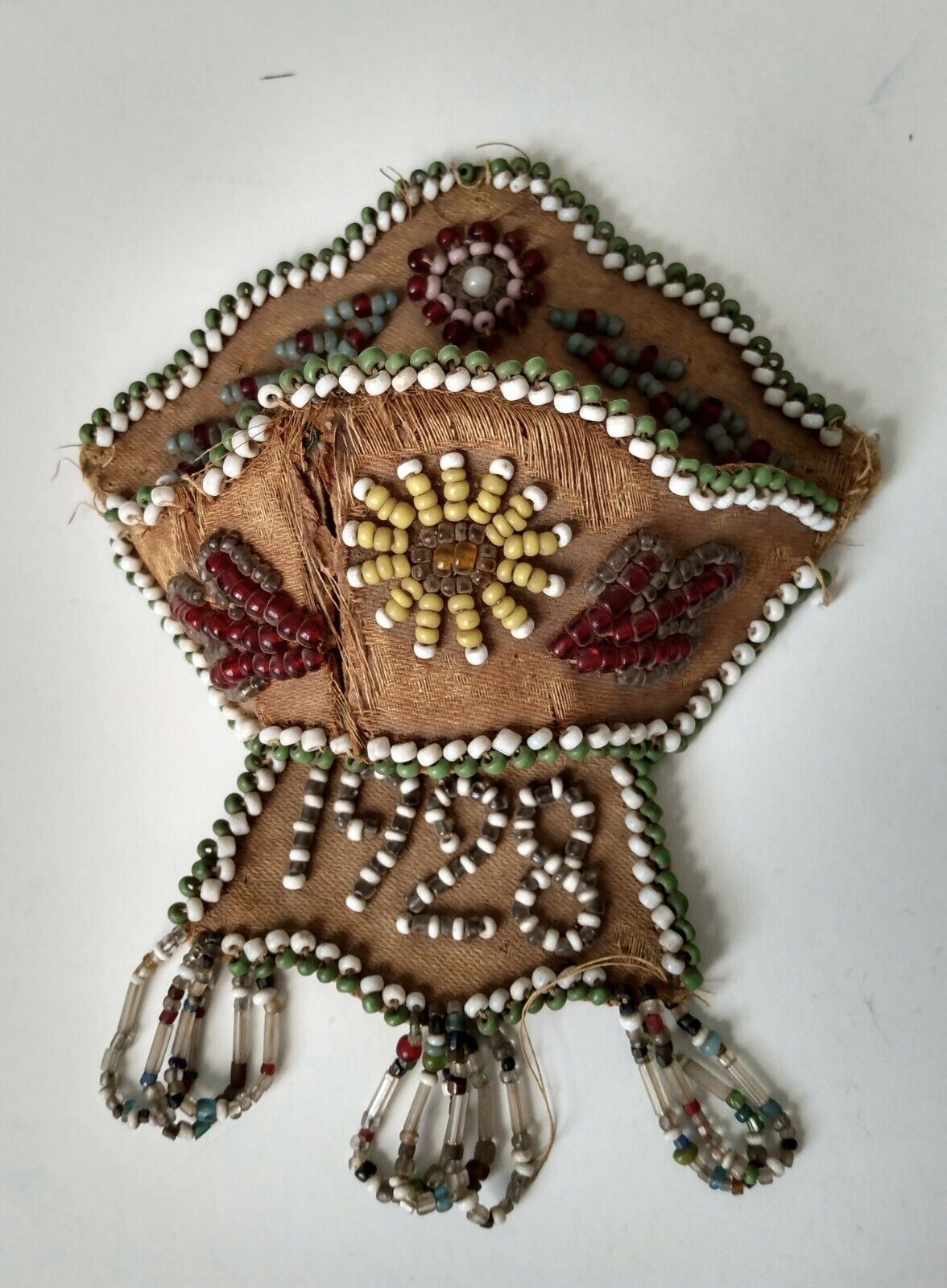 1928 Iroquois Vintage  Native American Hand Beaded Whisk Broom Holder Indian