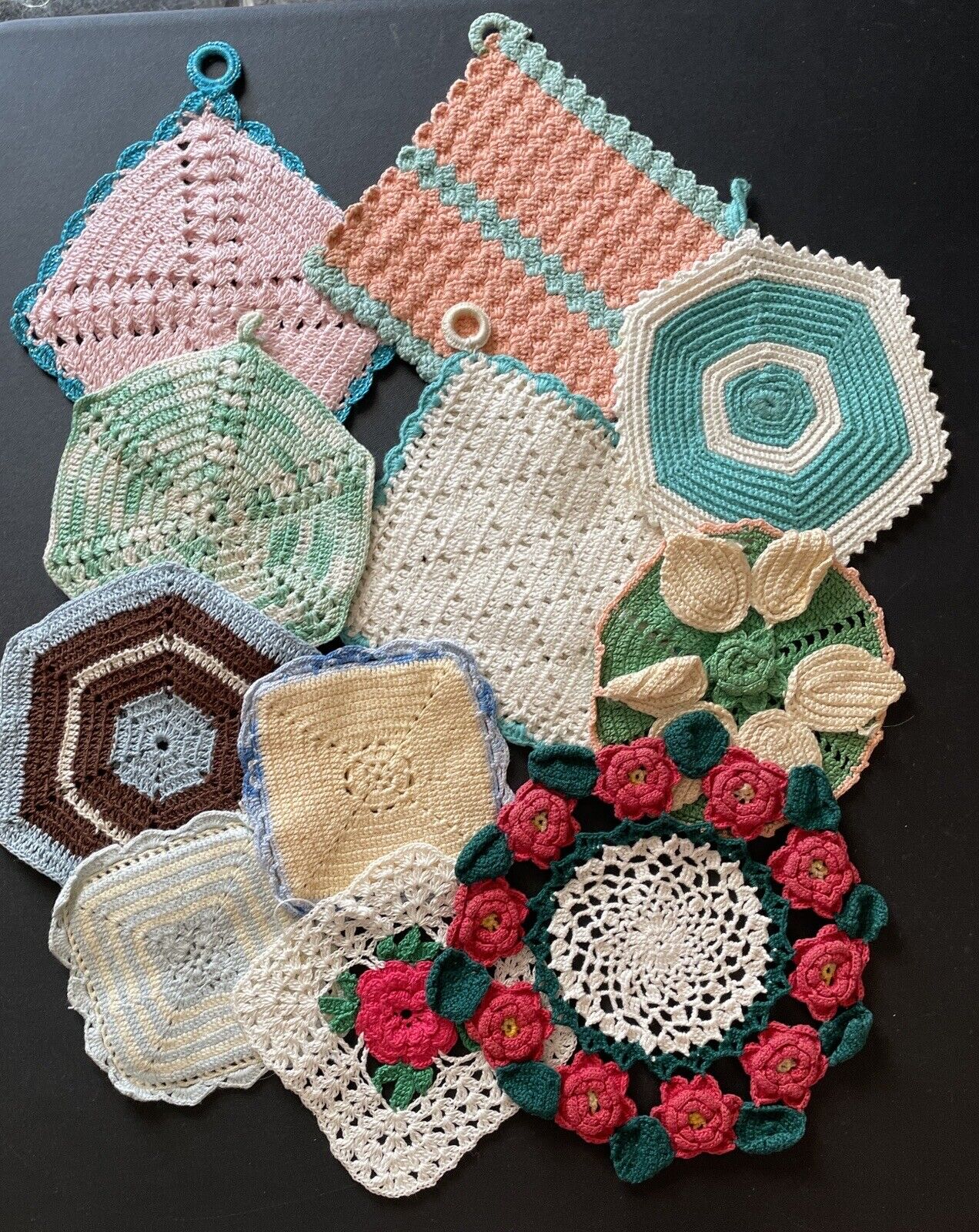 Vintage Lot of 11 Handmade Crochet Pot Holders Doily