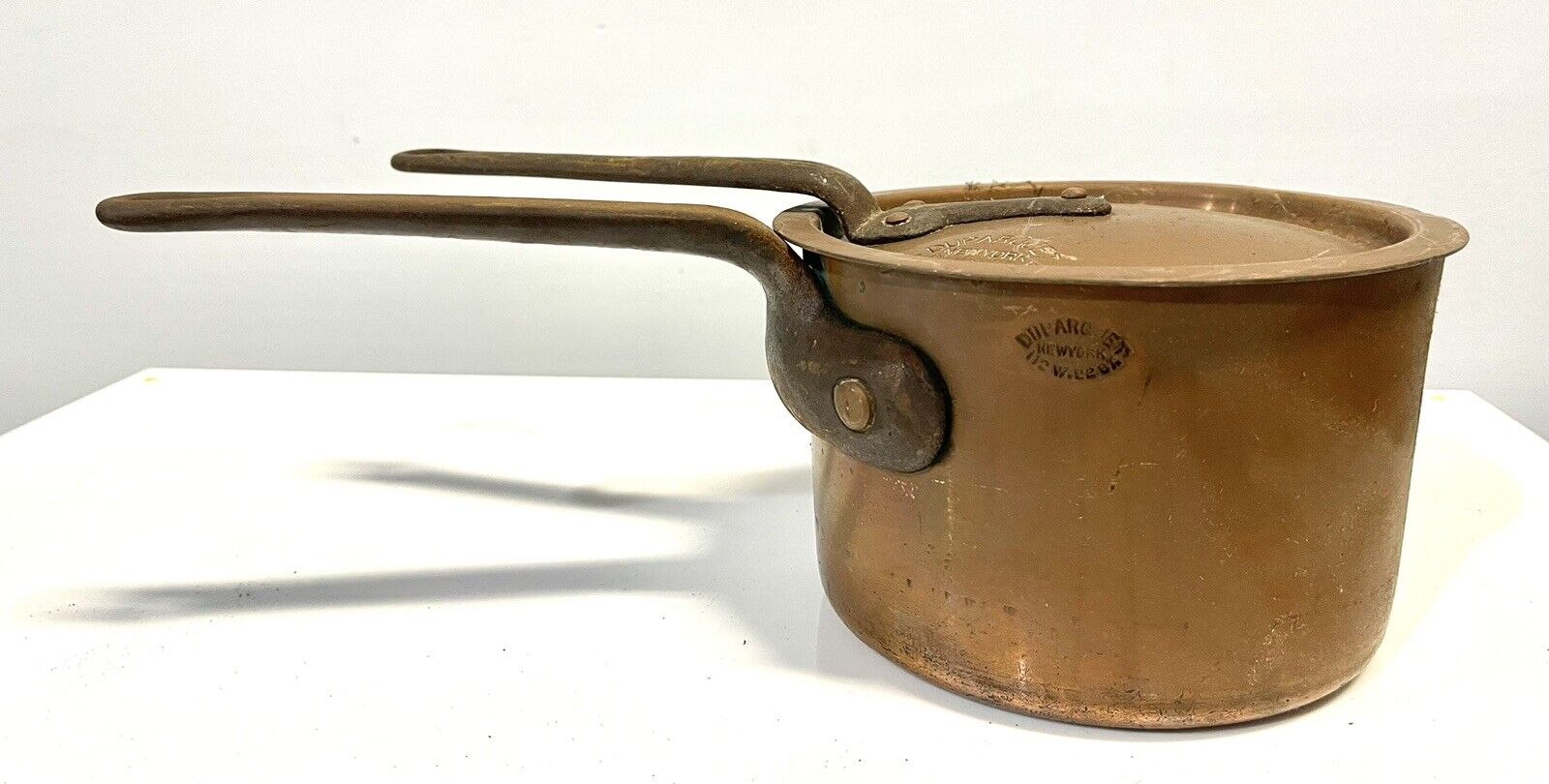 Antique Duparquet Copper Pan Or Pot W/ Lid New York 110 W. 22nd St.  #6