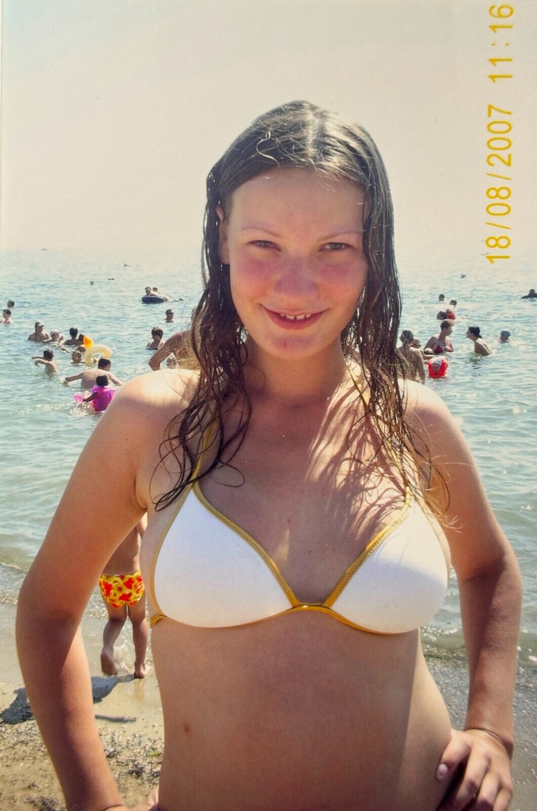 2007 Slim Pretty Young Woman Bikini Sea beach Vintage Photo