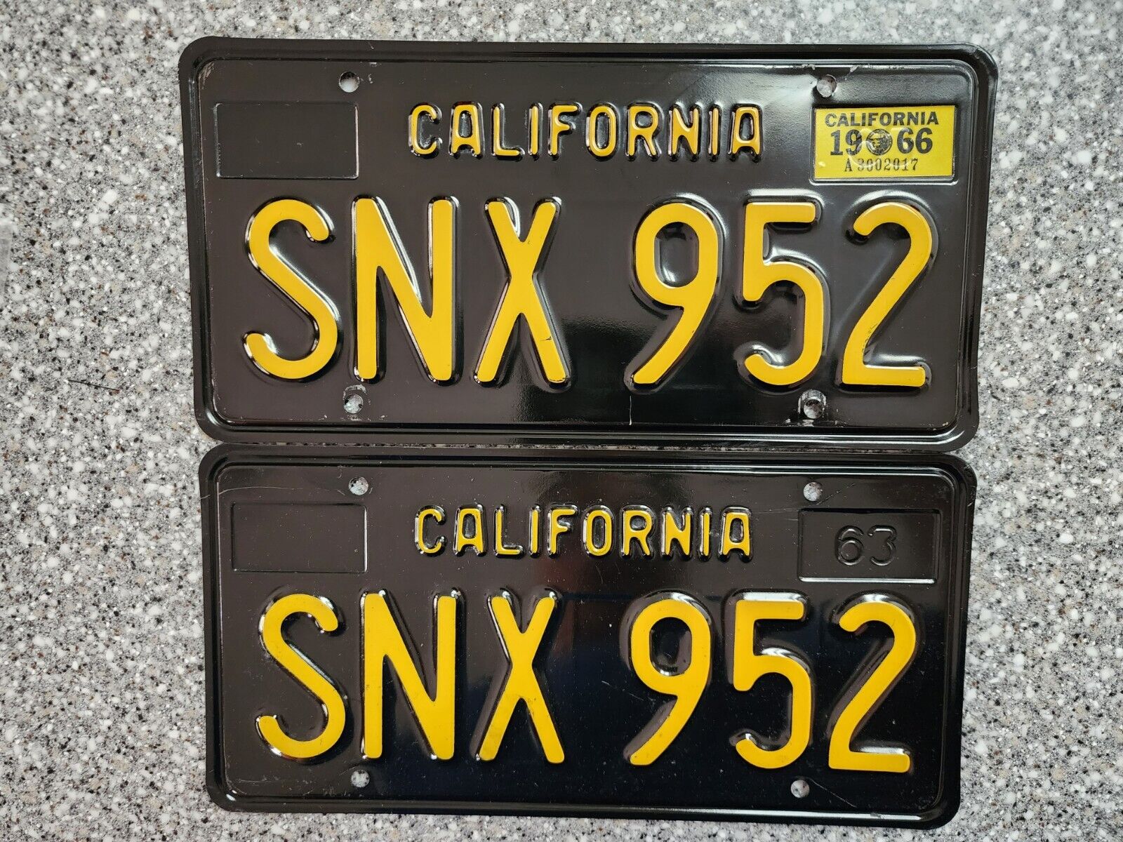 1963 California License Plates, 1966 Validation Sticker, DMV Clear Guaranteed EX