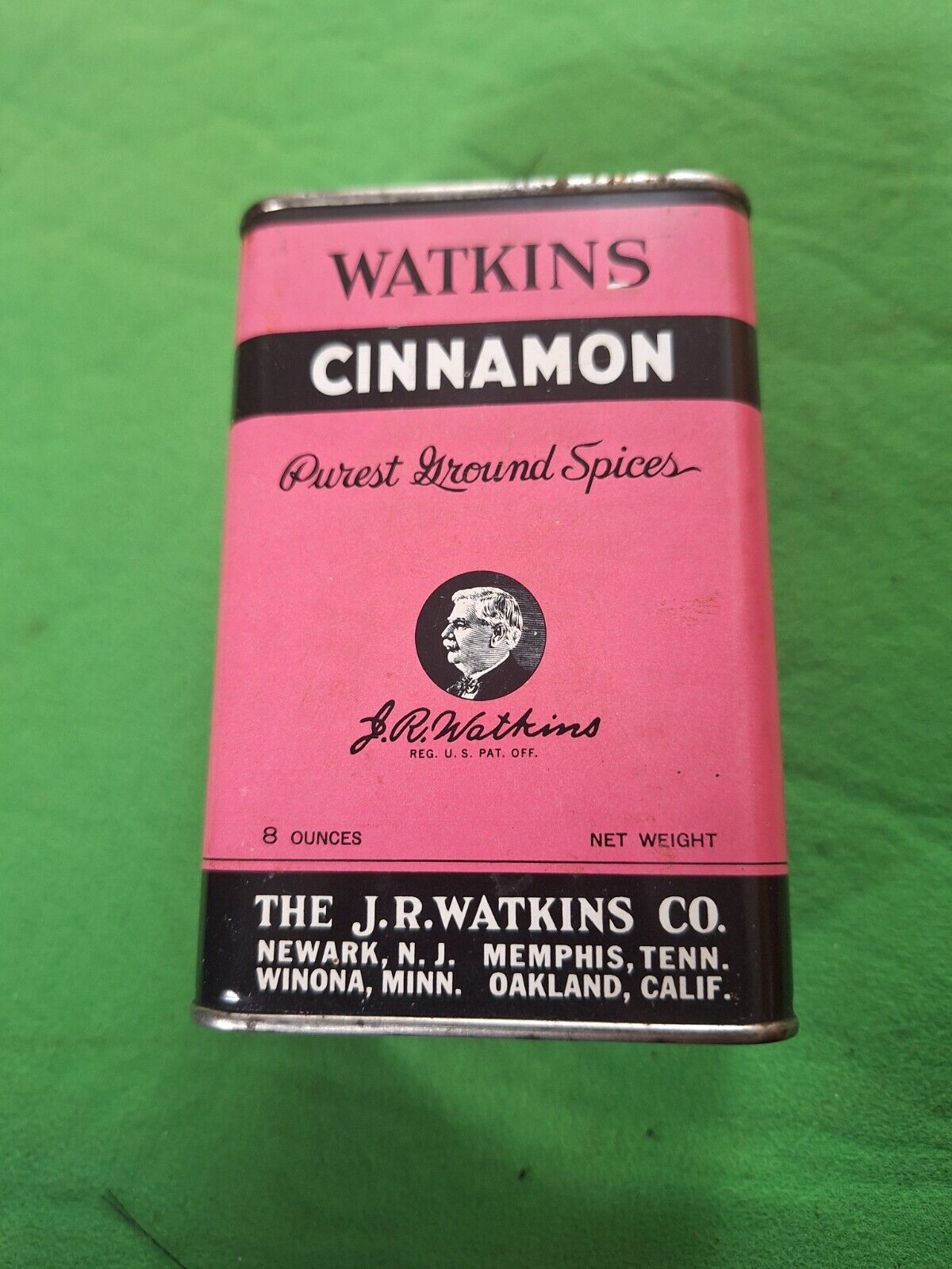 Vintage J.R. Watkins CINNAMON Spice Tin - Black & Pink~~Empty~~