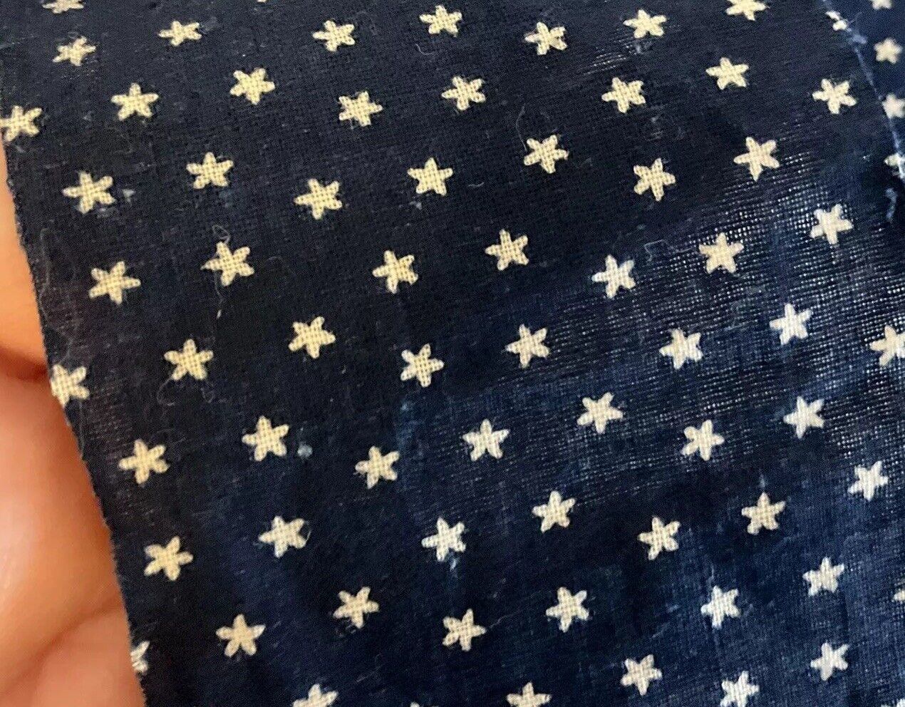 moprimitivepast Antique  Indigo Blue & White Stars Americana  Fabric Strip