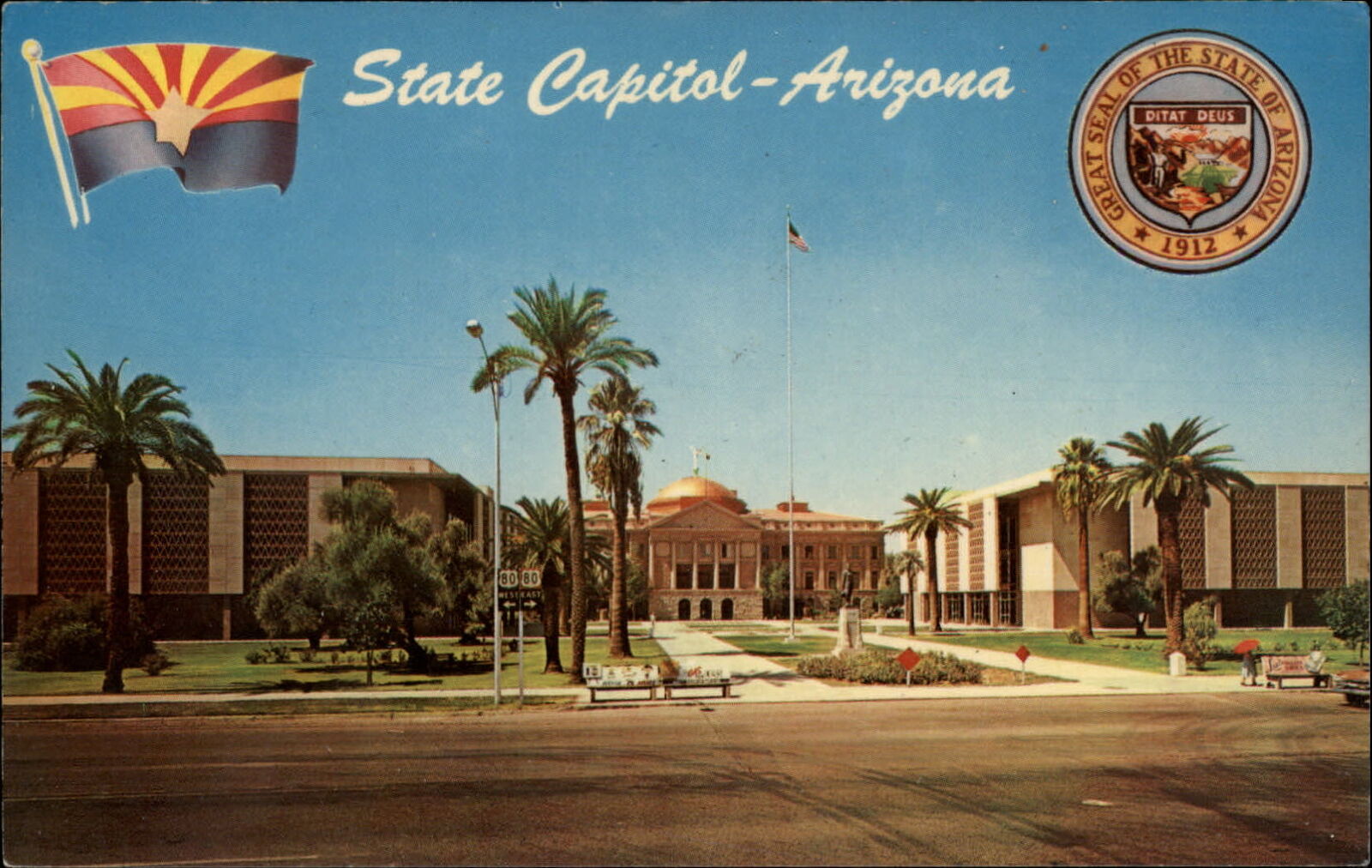 Phoenix Arizona ~ State Capitol building ~ State Seal & Flag ~ postcard sku745