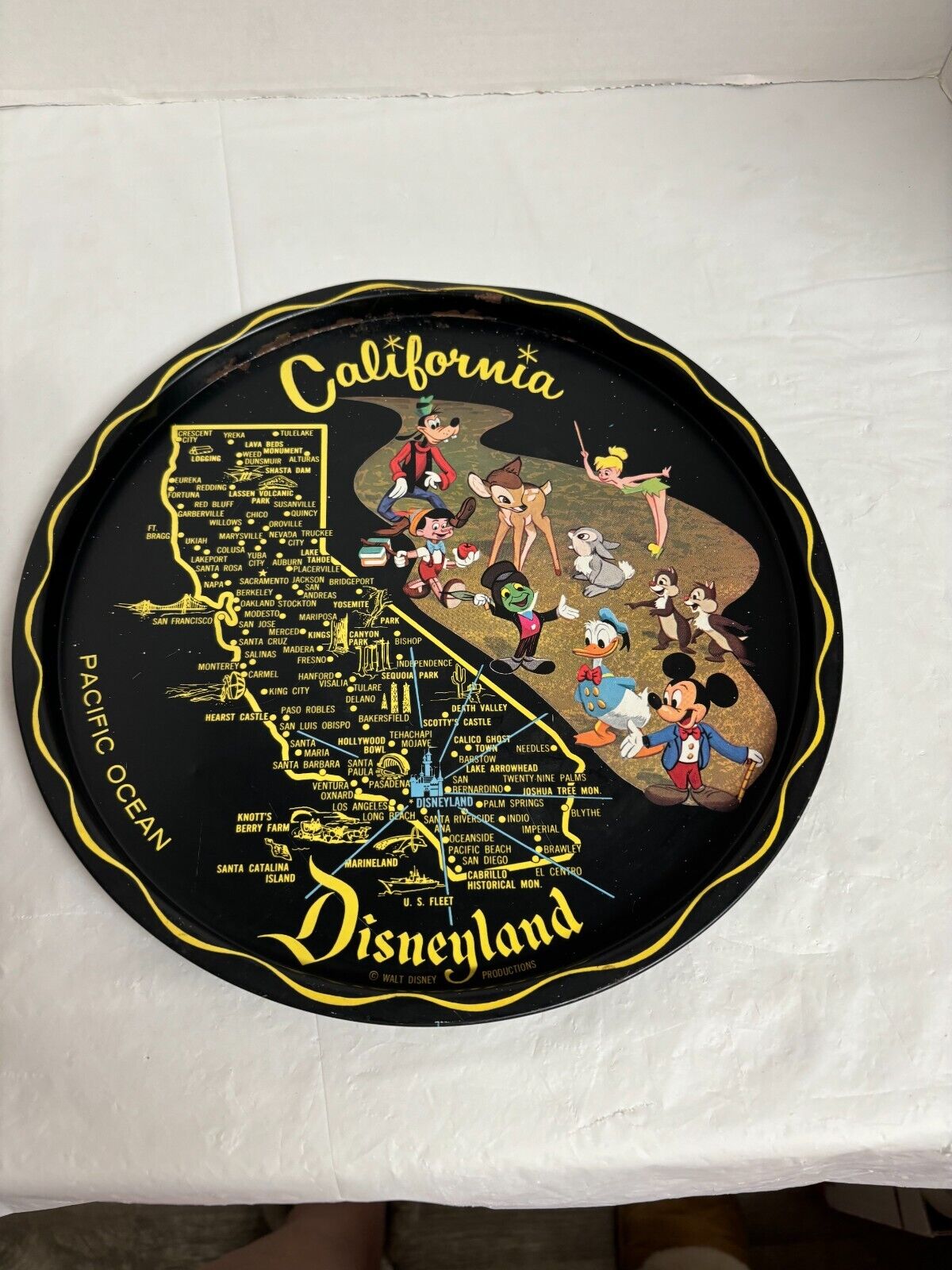 1960\'s Disneyland Vintage Souvenir Tray Tin Metal California Map Black